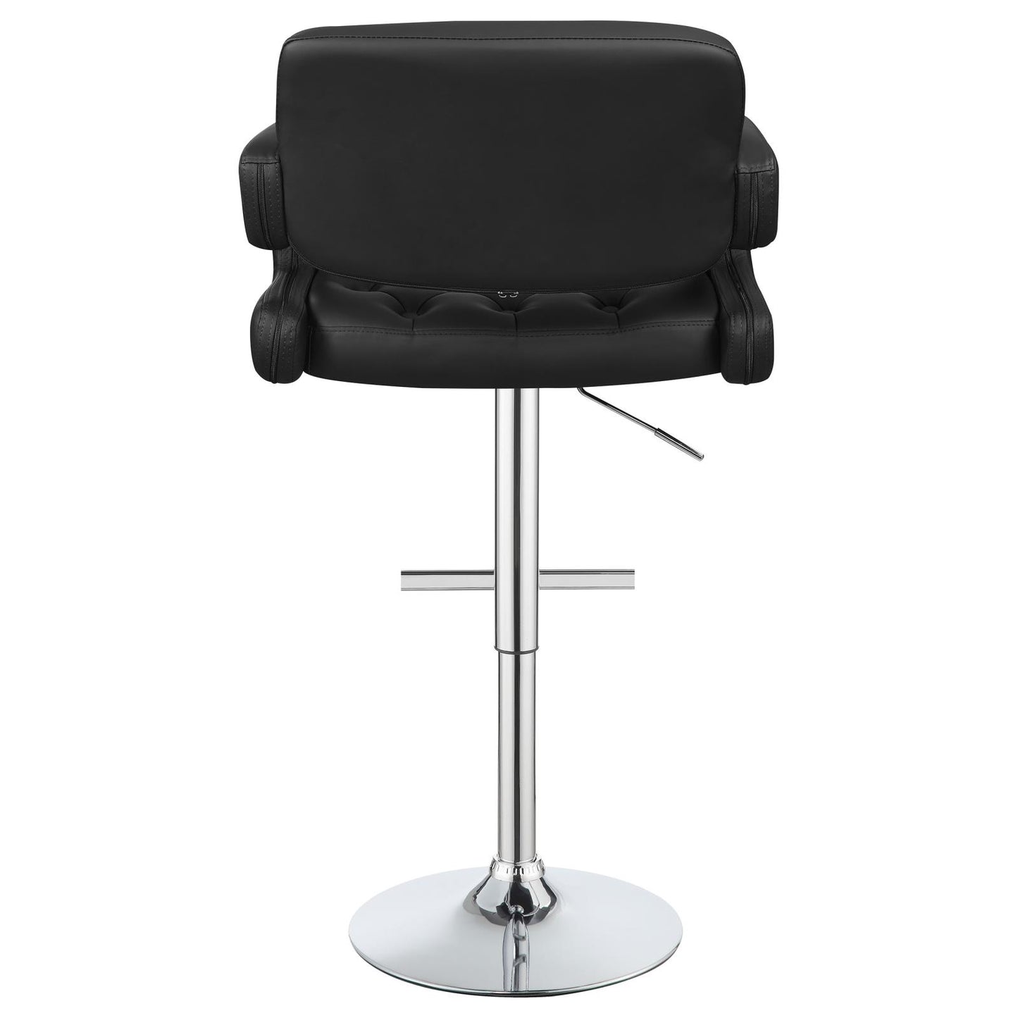 Black leather tufted bar stool with adjustable height and chrome base