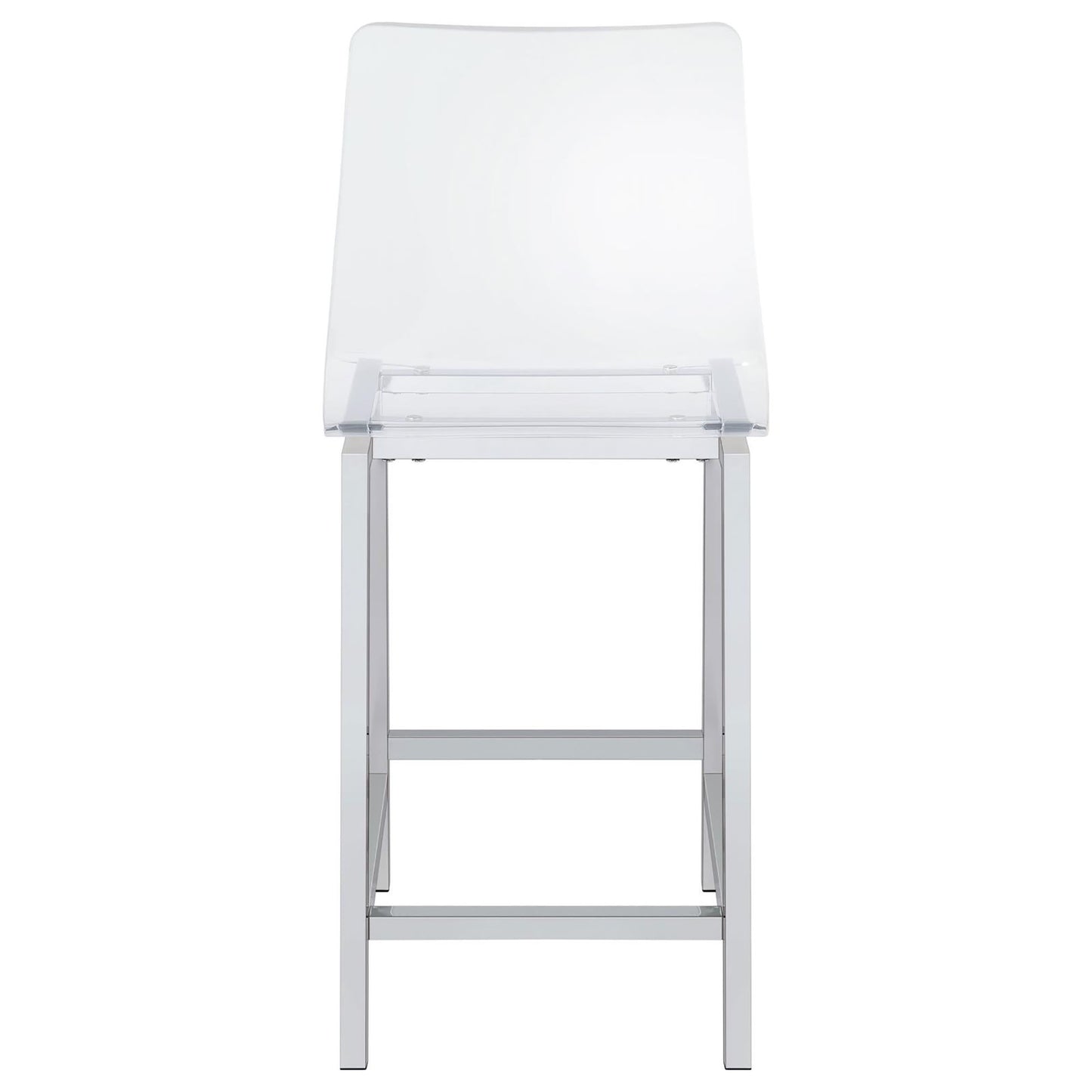 Clear acrylic bar stool with a sleek chrome metal frame perfect for modern kitchens