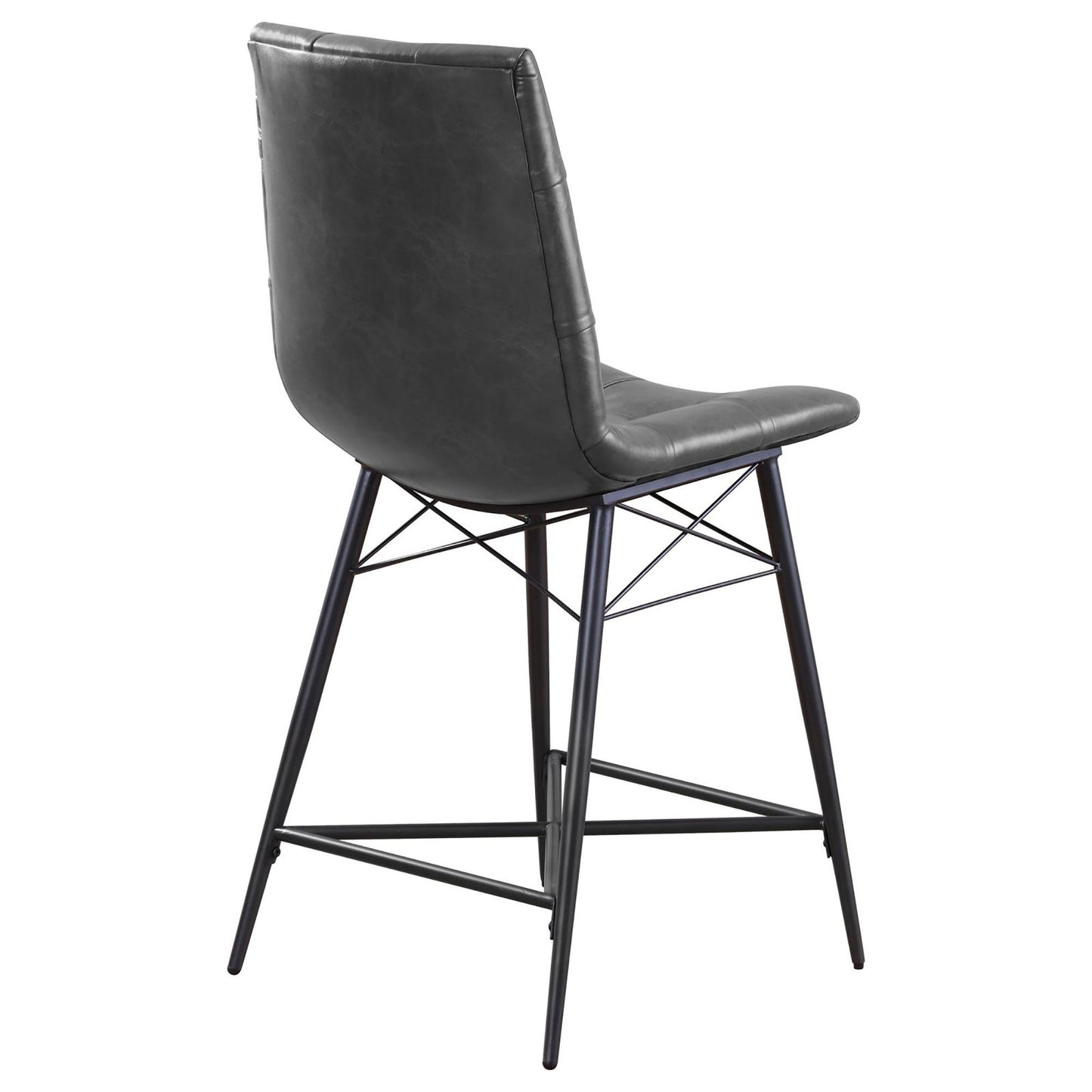 Dark gray faux leather counter stool with modern black metal legs
