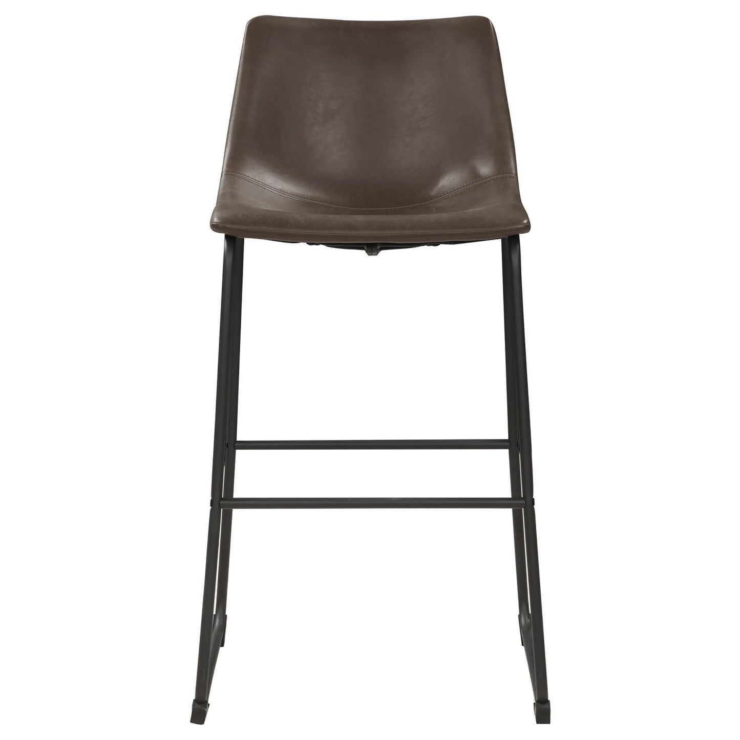 Brown faux leather modern bar stool with black metal legs