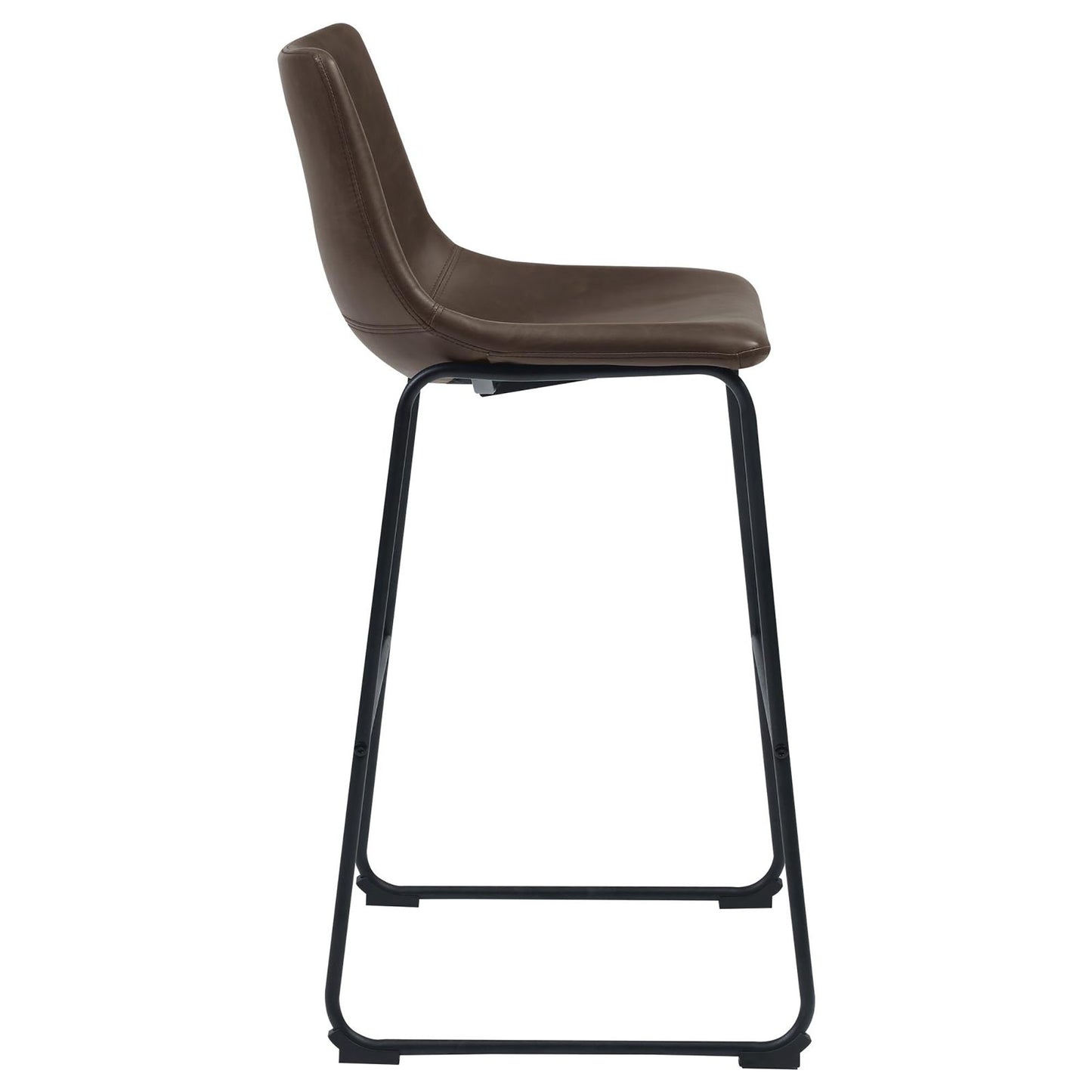 Brown faux leather bar stool with sleek black metal legs perfect for modern kitchens