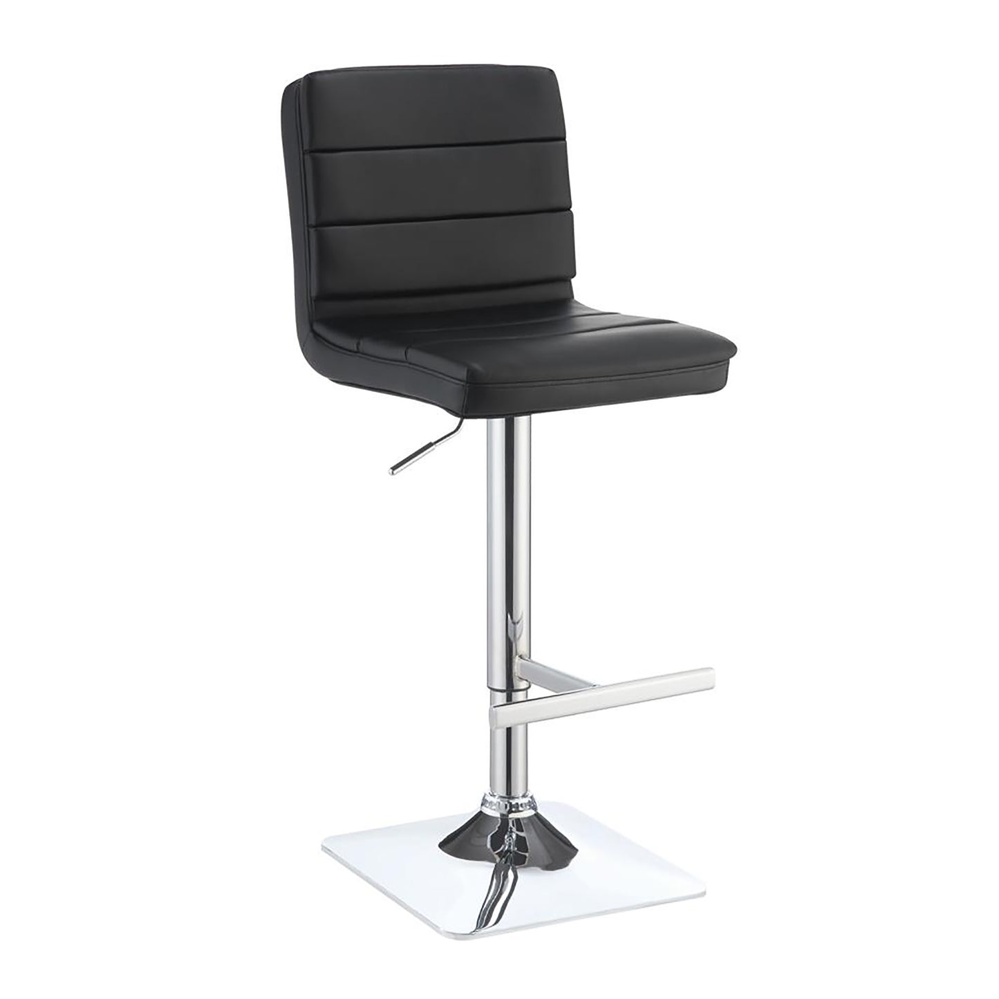 Black leather bar stool with chrome base and adjustable height
