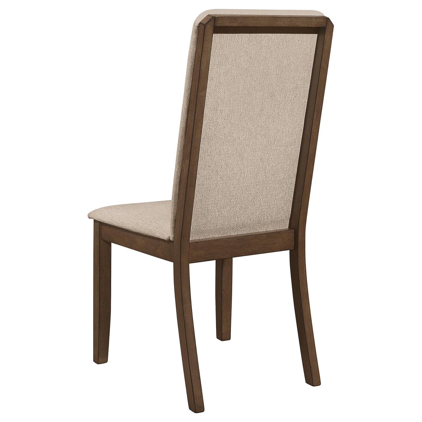 Elegant dining chair with light beige fabric and dark wood frame