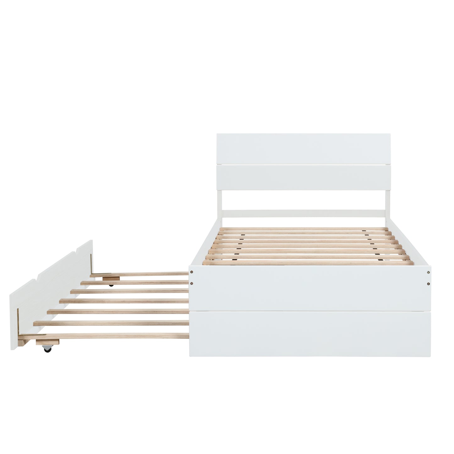 White twin bed frame with pullout trundle
