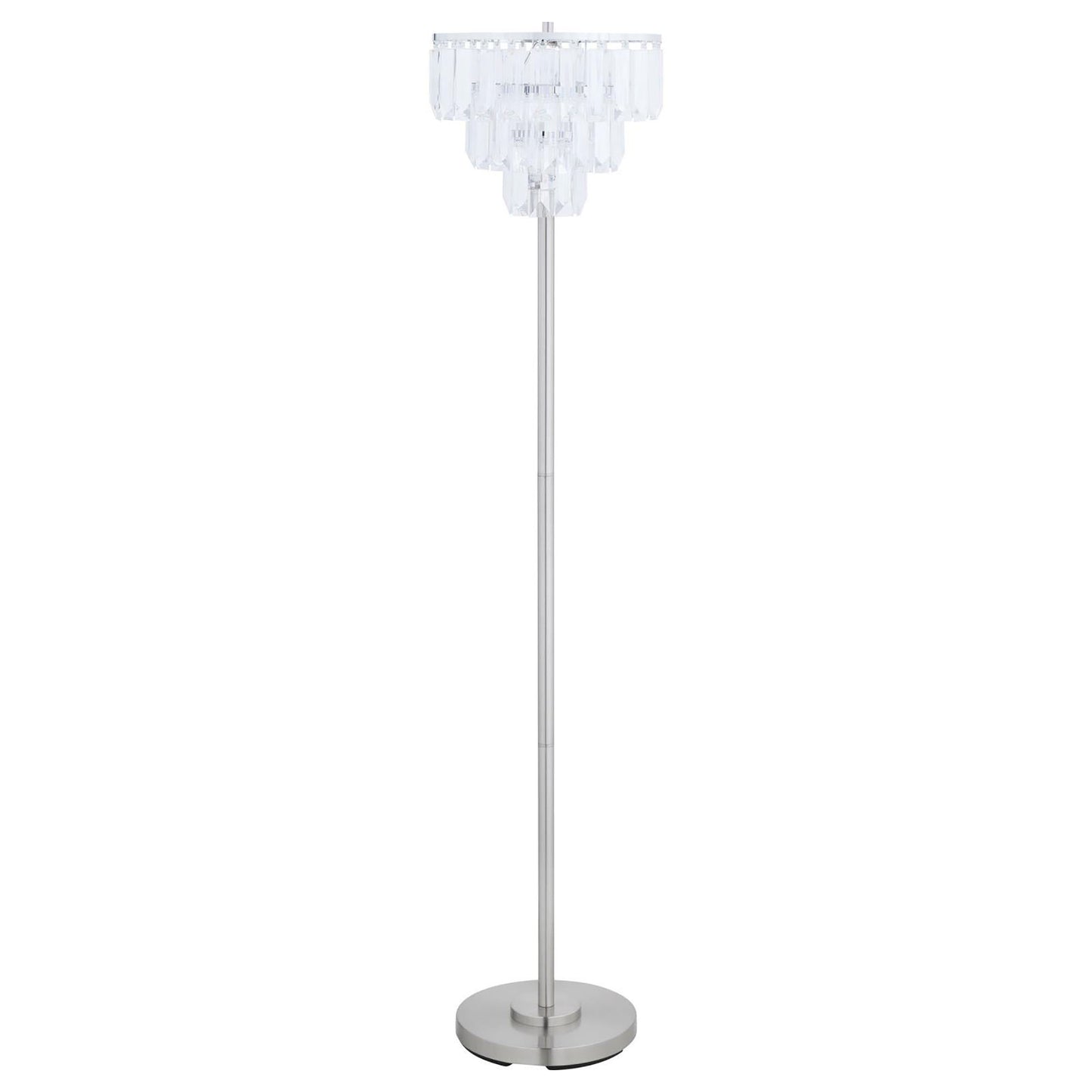 Modern brushed nickel floor lamp with crystal tiers for elegant living room lighting