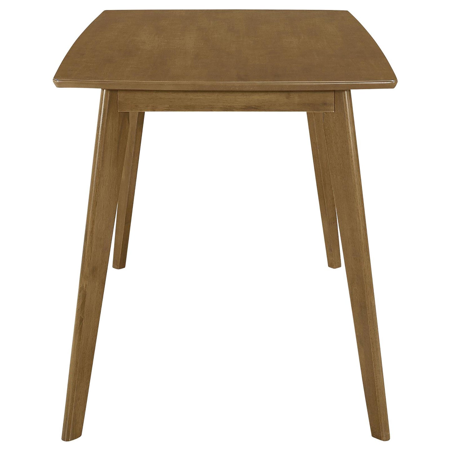 Wooden dining table with curved edges and tapered legs