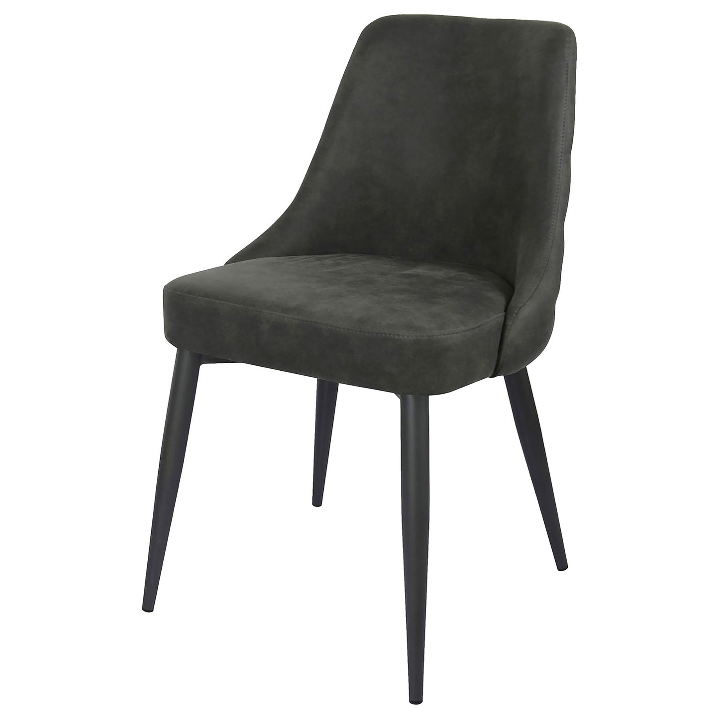 Modern charcoal grey velvet dining chair with black tapered legs