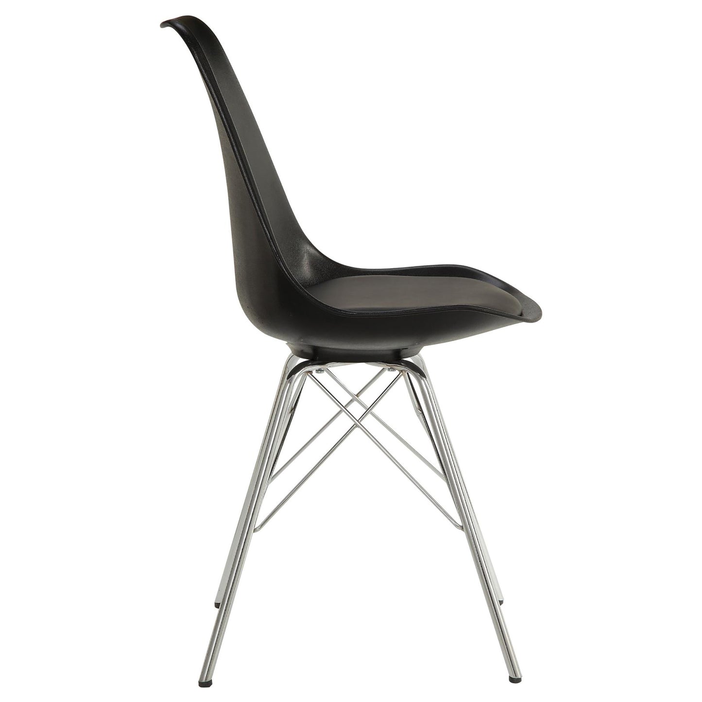 Black molded plastic chair with chrome wire base modern dining accent chair