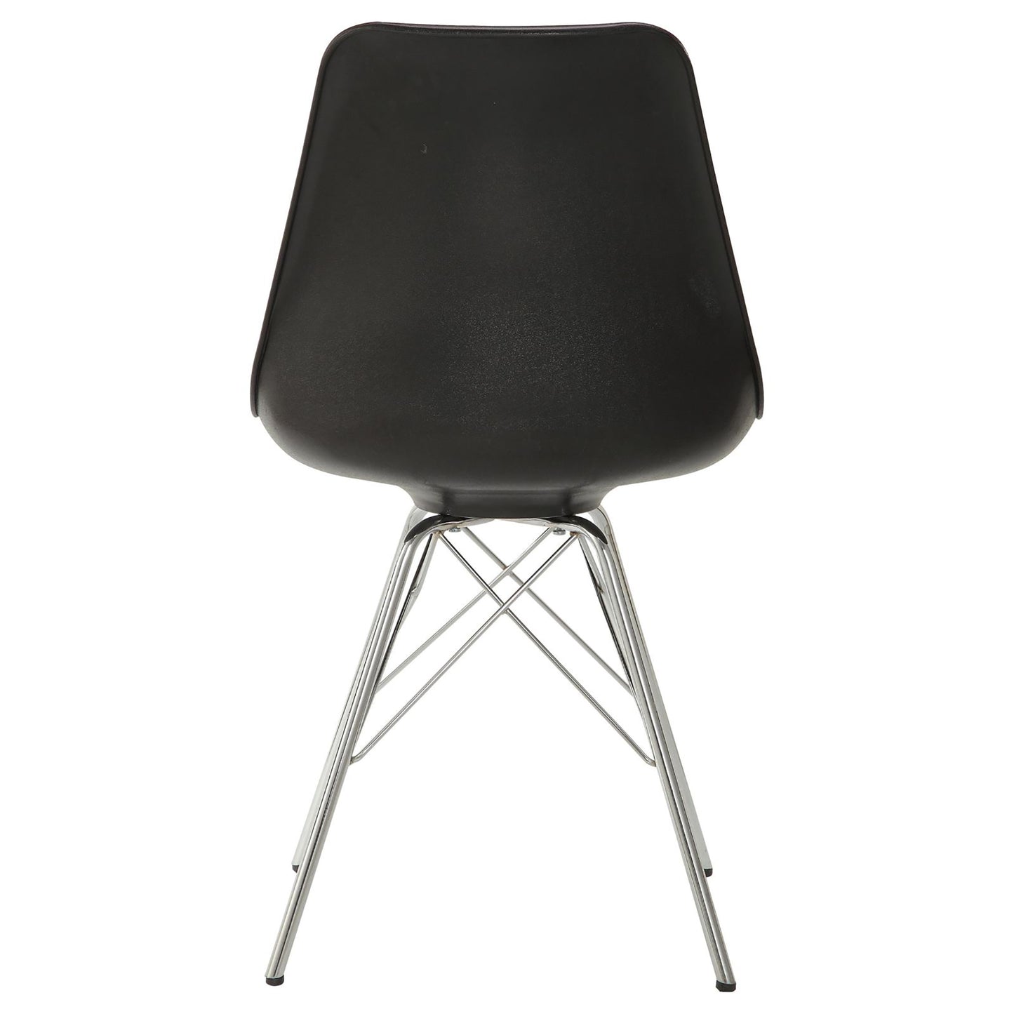Black molded plastic dining chair with chrome Eiffel base