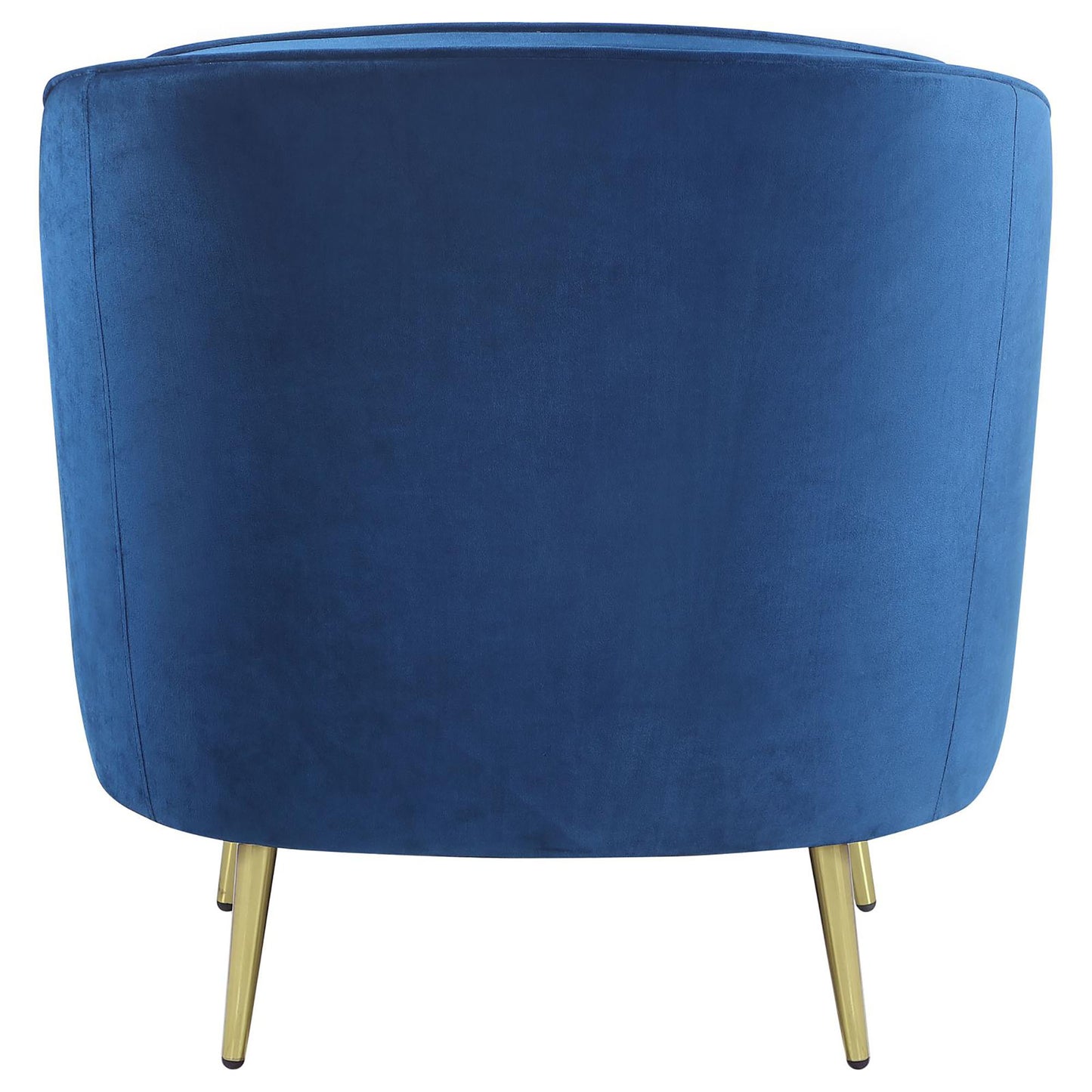 Navy blue velvet accent chair with gold metal legs