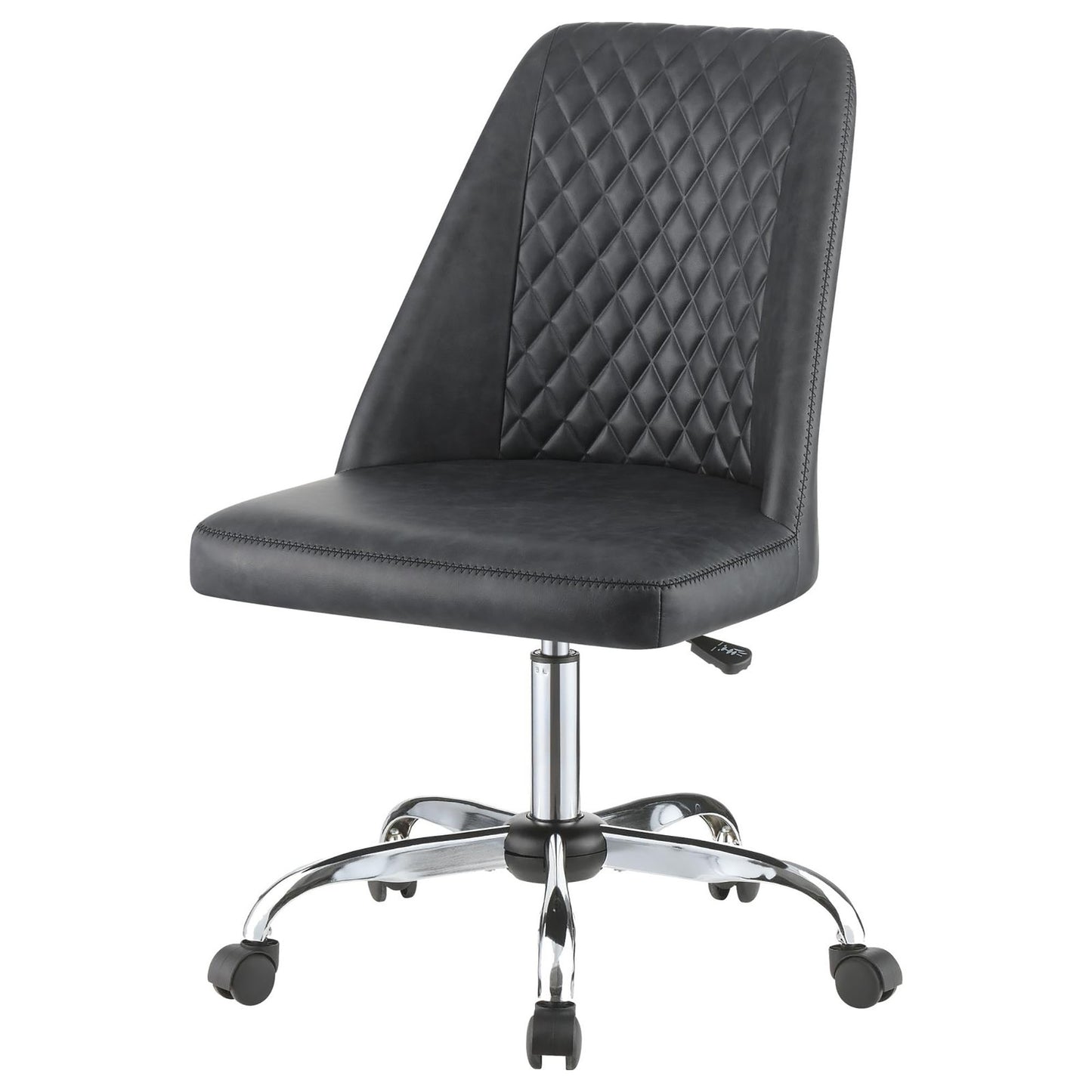Quilted charcoal faux leather office chair with chrome base and casters