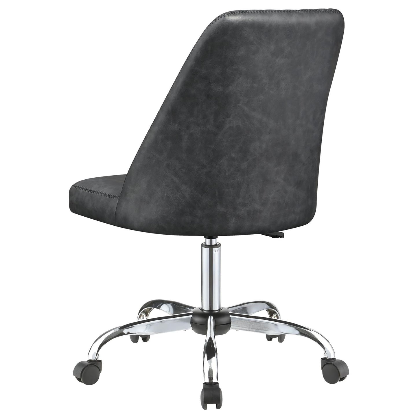 Dark gray faux leather office chair with chrome base and wheels