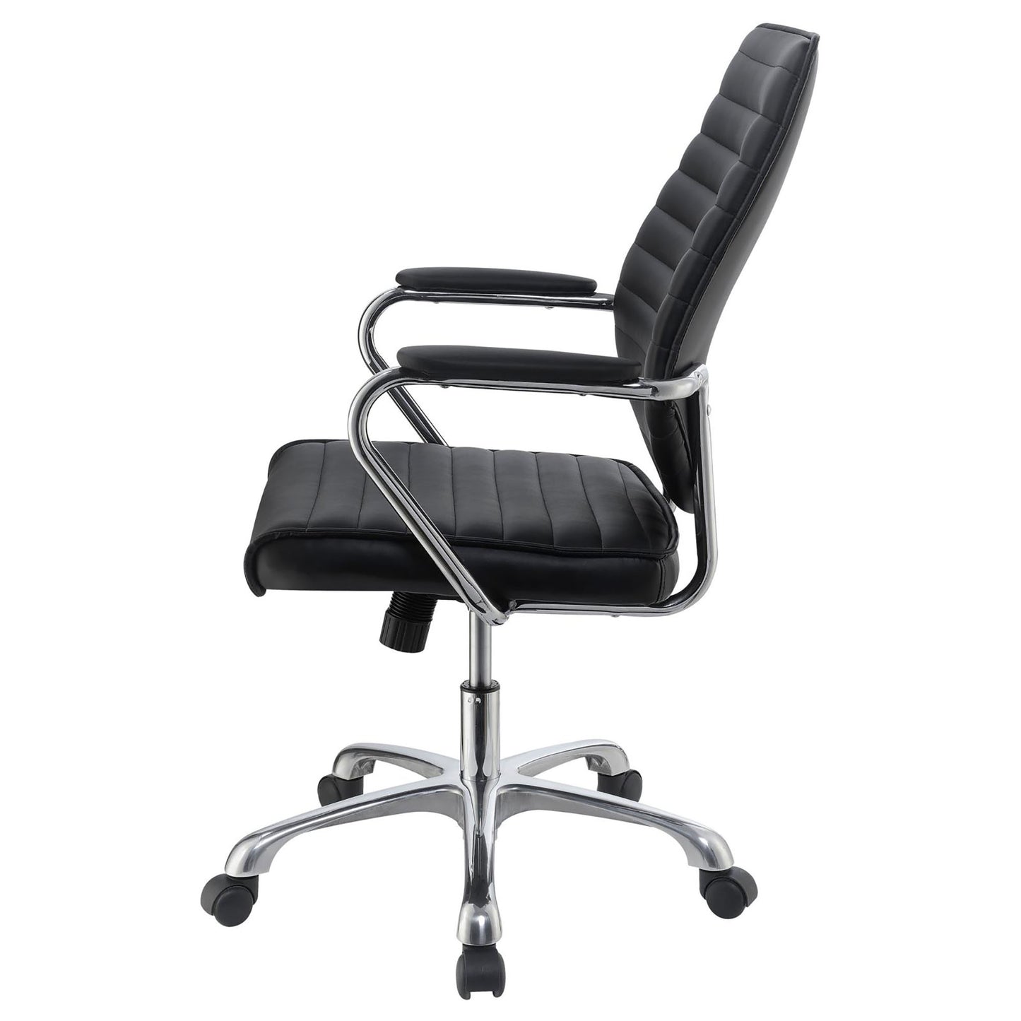 Black executive office chair with padded seat and backrest on a chrome base