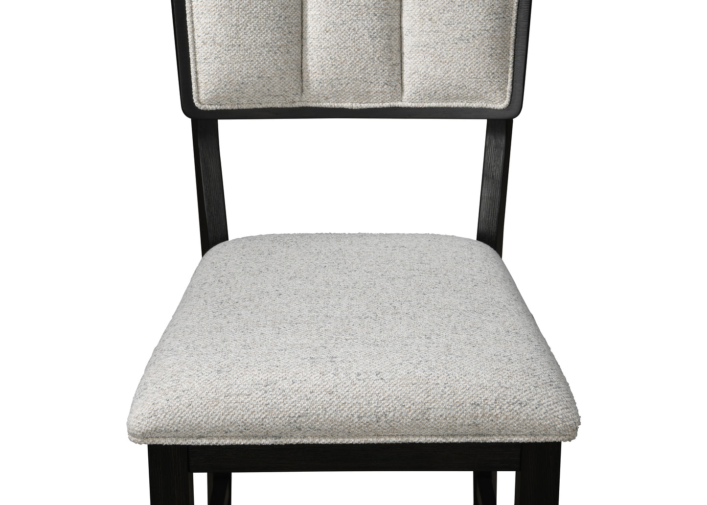 Upholstered dining chair with textured light gray fabric seat and padded back