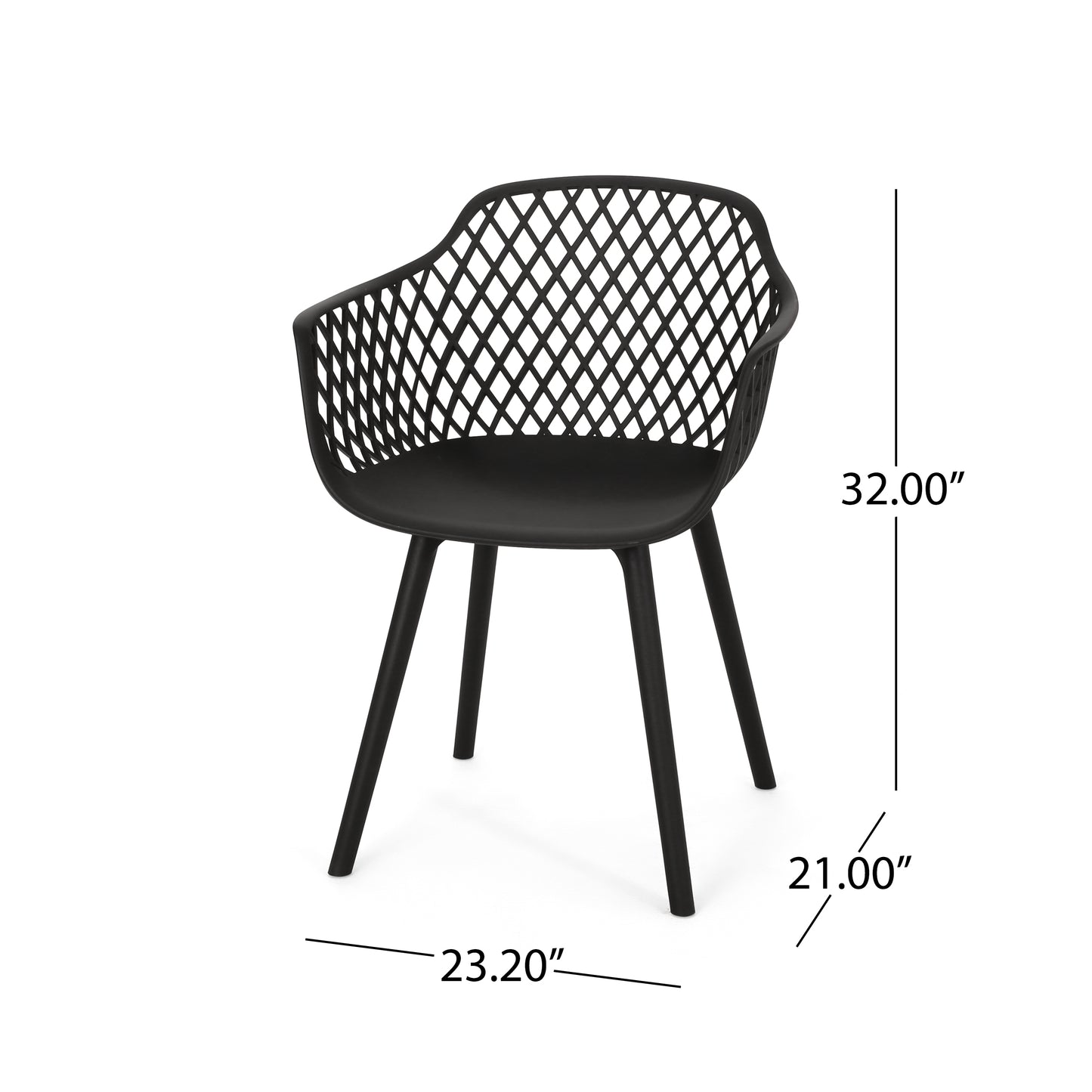 Modern black dining chair with diamond pattern back and sculpted seat