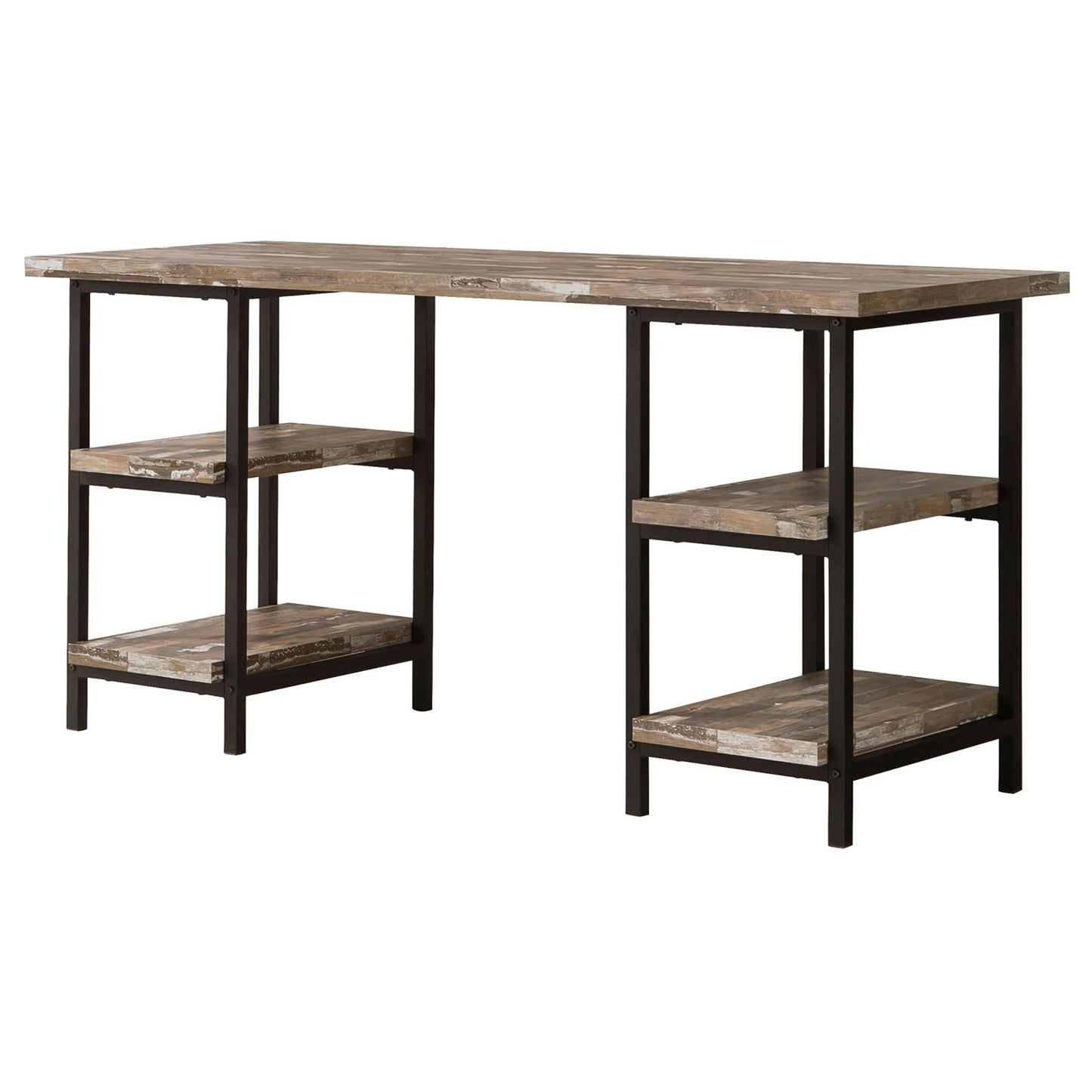 Rustic wood and metal desk with builtin shelving for home office