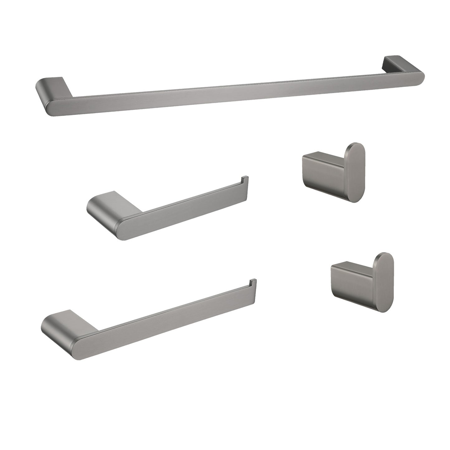 Brushed nickel towel bar with clean modern lines for a bathroom