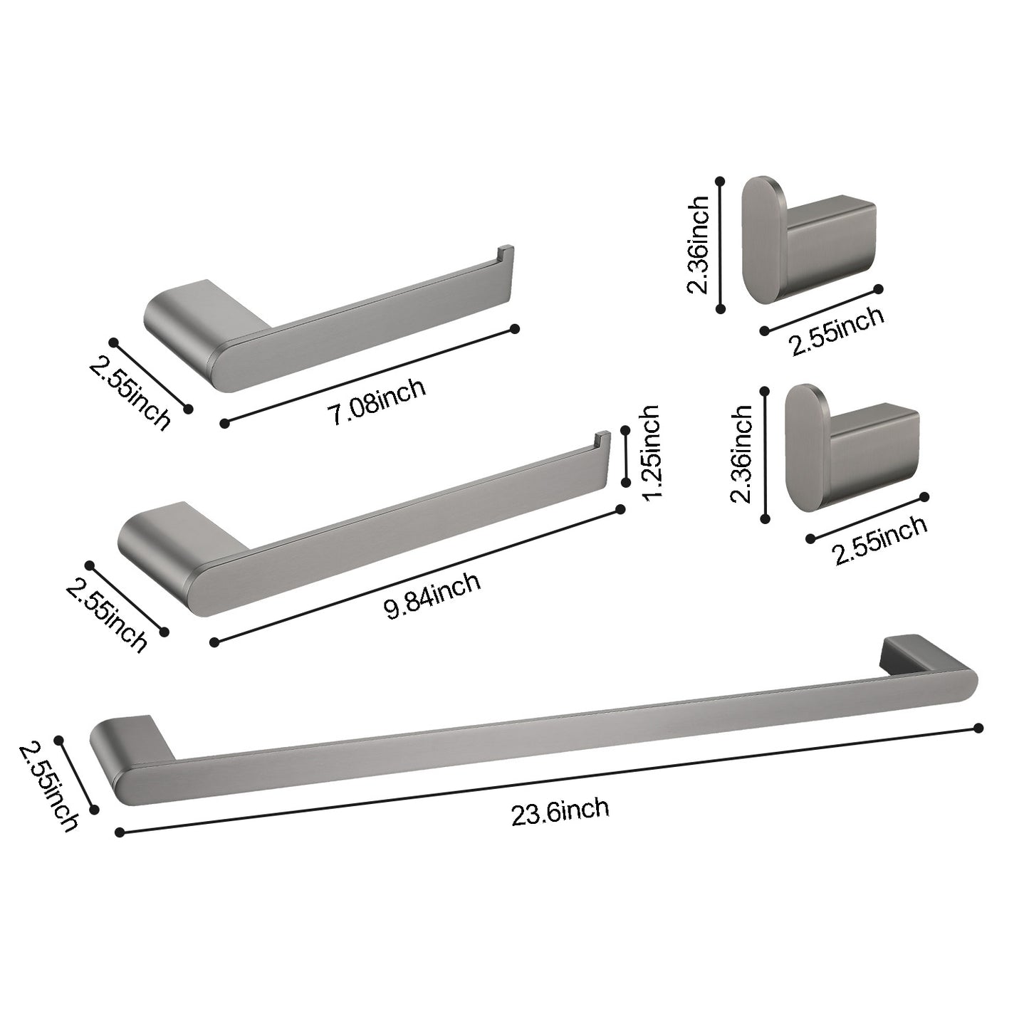 Brushed nickel towel bar set including a inch towel bar a inch towel bar a inch towel bar and two hooks