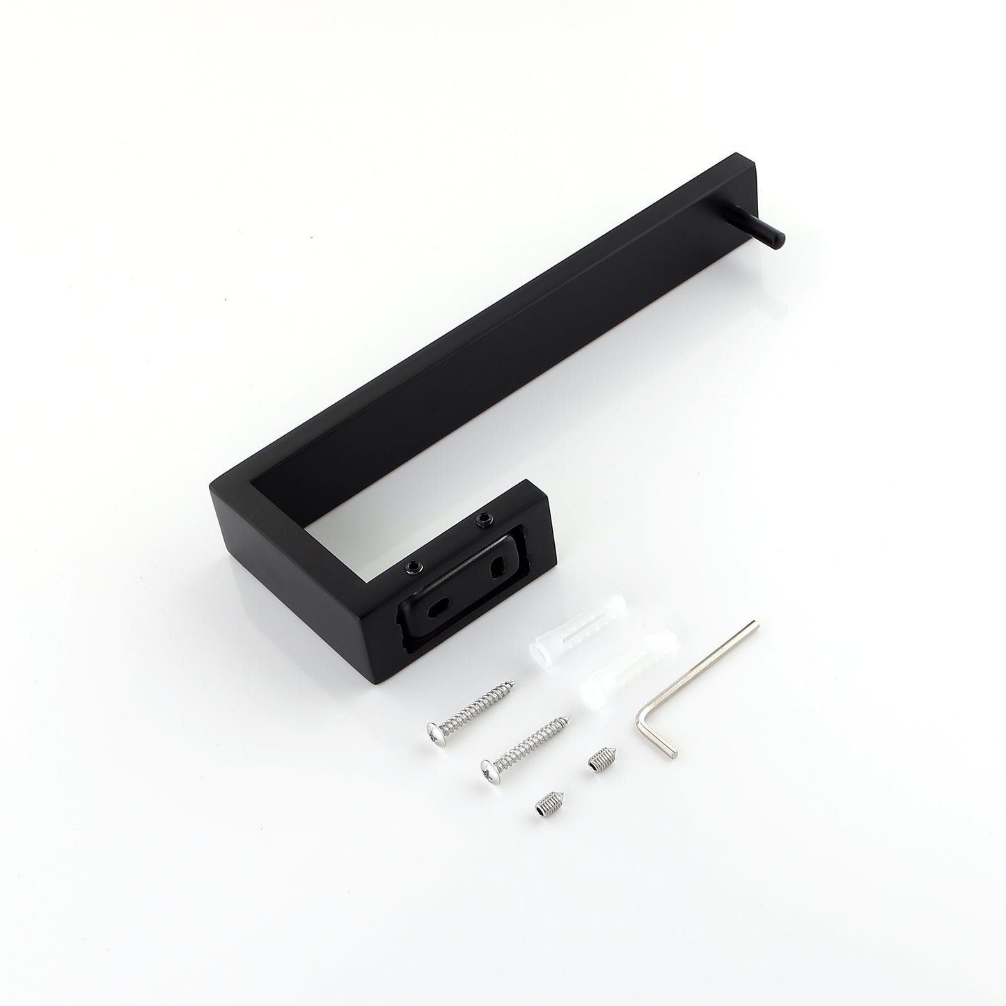 Black modern bathroom towel bar with screws and Allen key