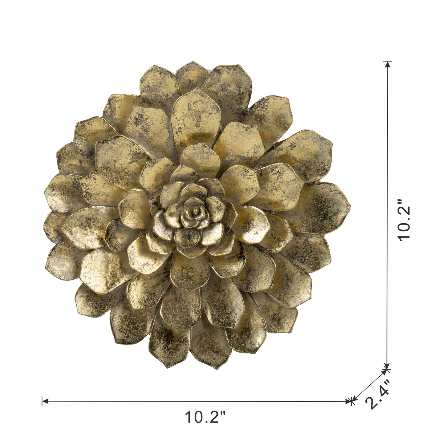 Antique gold metal succulent wall art layered petals decorative floral piece