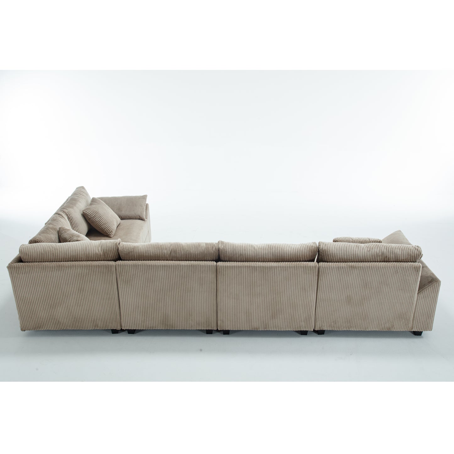Beige corduroy fabric sectional sofa with plush cushions perfect for a modern living room