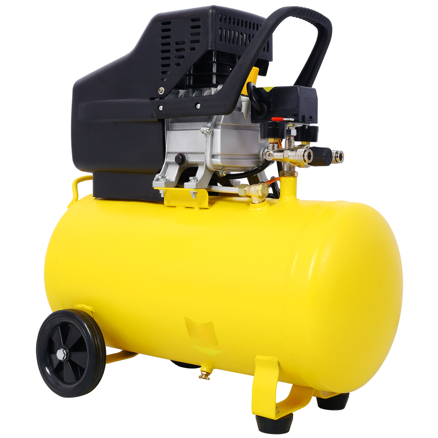 Yellow portable air compressor with black handle and silver motor unit ideal for DIY projects