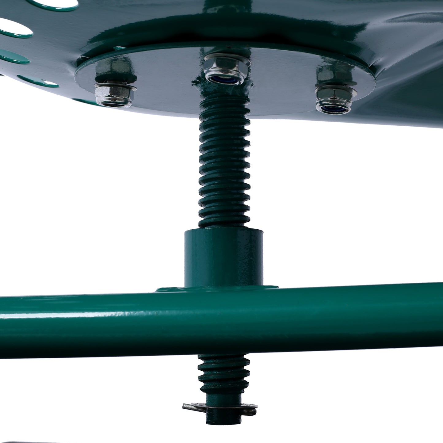 Green metal swing set adjustment screw with washers and nuts