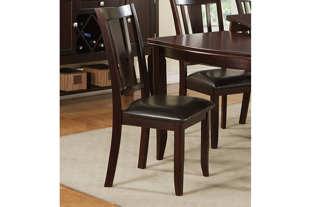 Dark cherry wooden dining chair with padded leather seat
