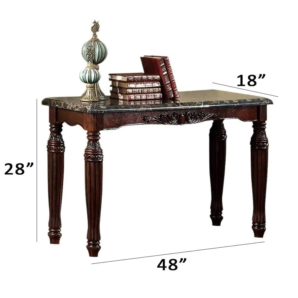 Ornate mahogany console table with marble top and carved legs W