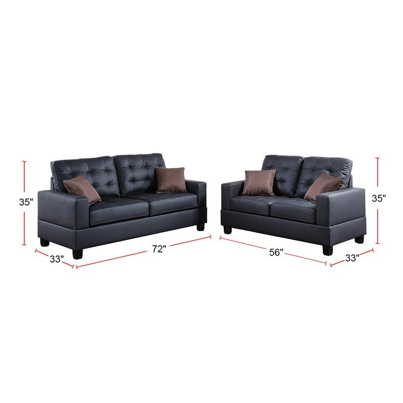 Black leather tufted sofa set with two throw pillows inch loveseat and inch loveseat