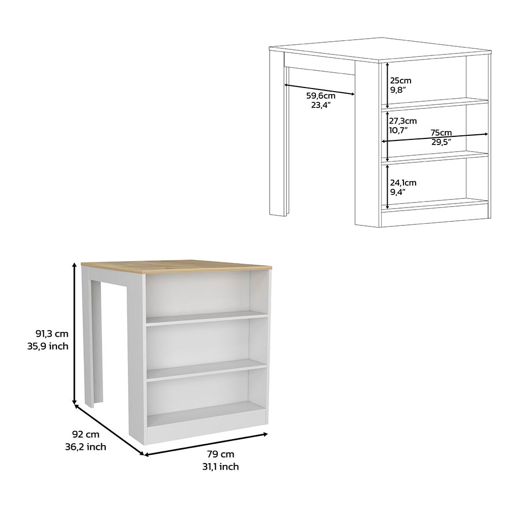 White and oak shelving unit table