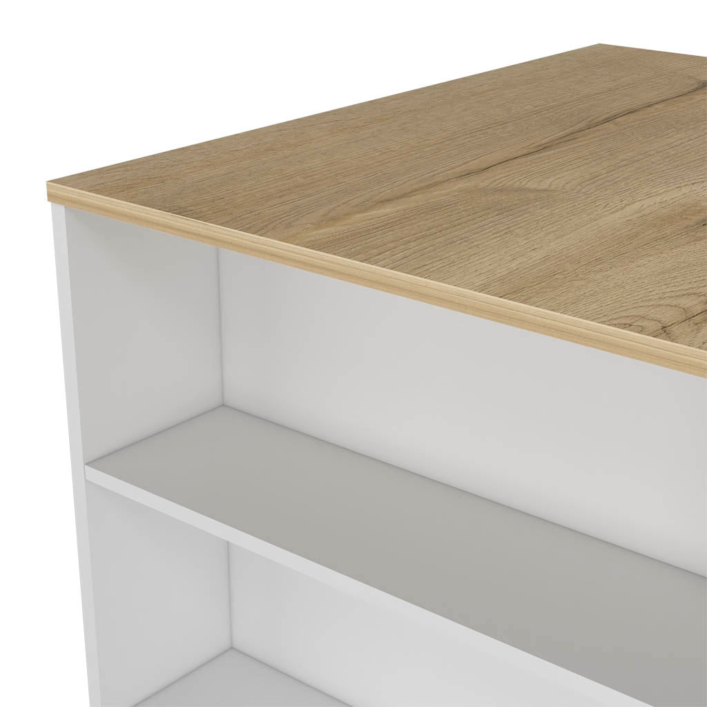 White bookshelf with oak wood top