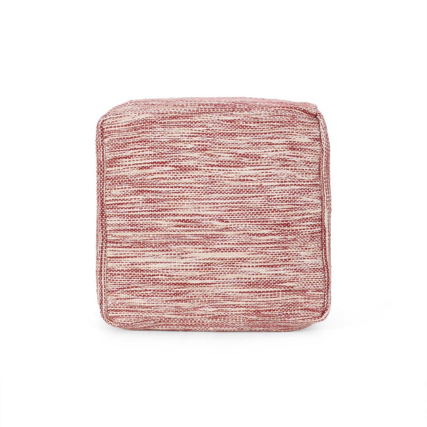 Textured red and cream woven cube ottoman for living room decor