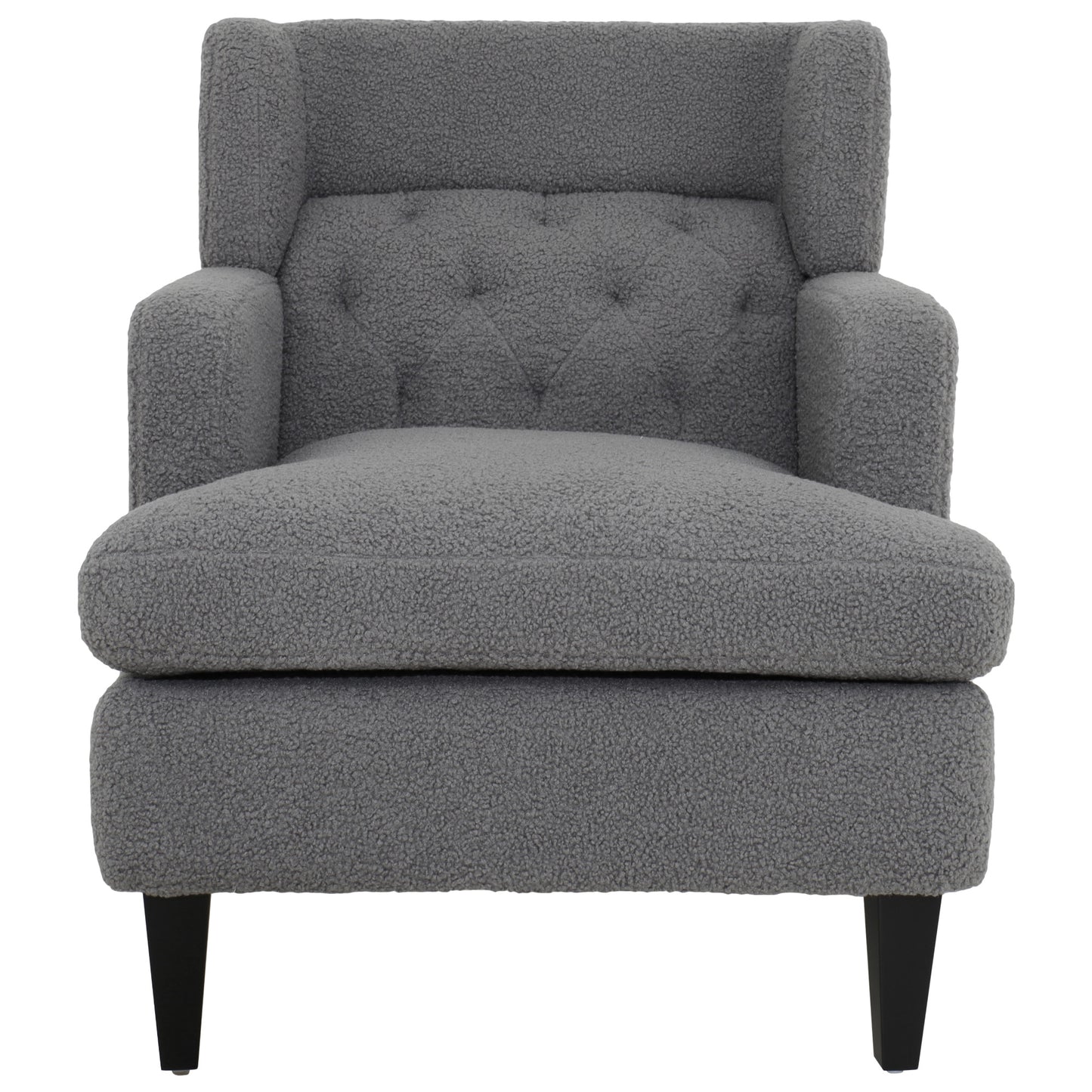 Grey sherpa accent chair with tufted backrest and plush seating