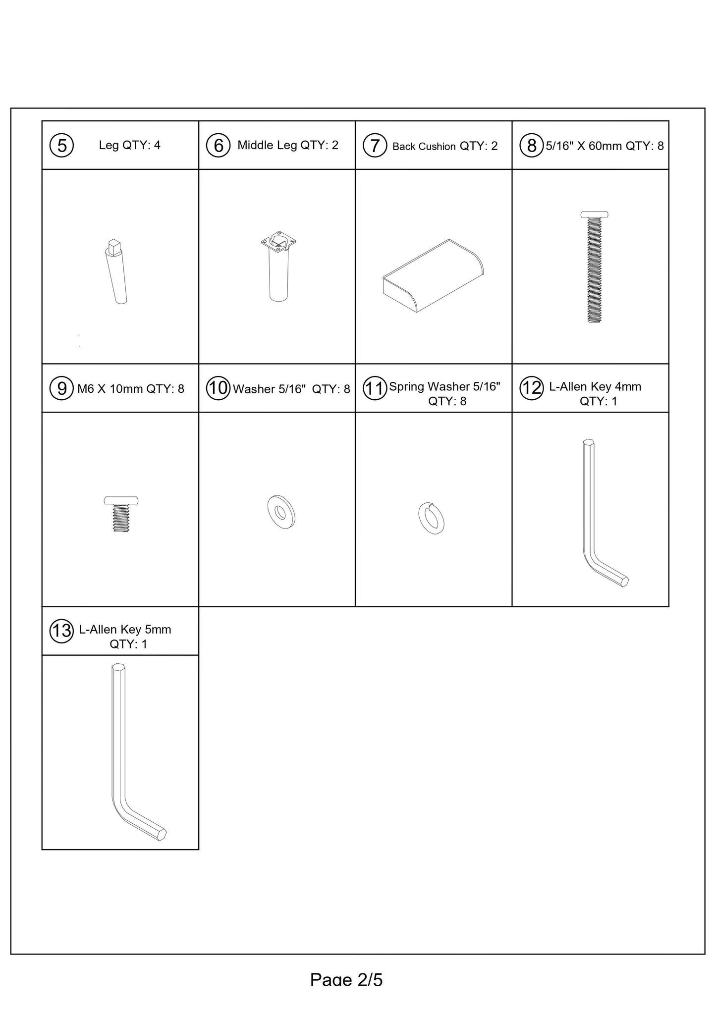 Single metal leg with a tapered top and threaded base part of furniture assembly