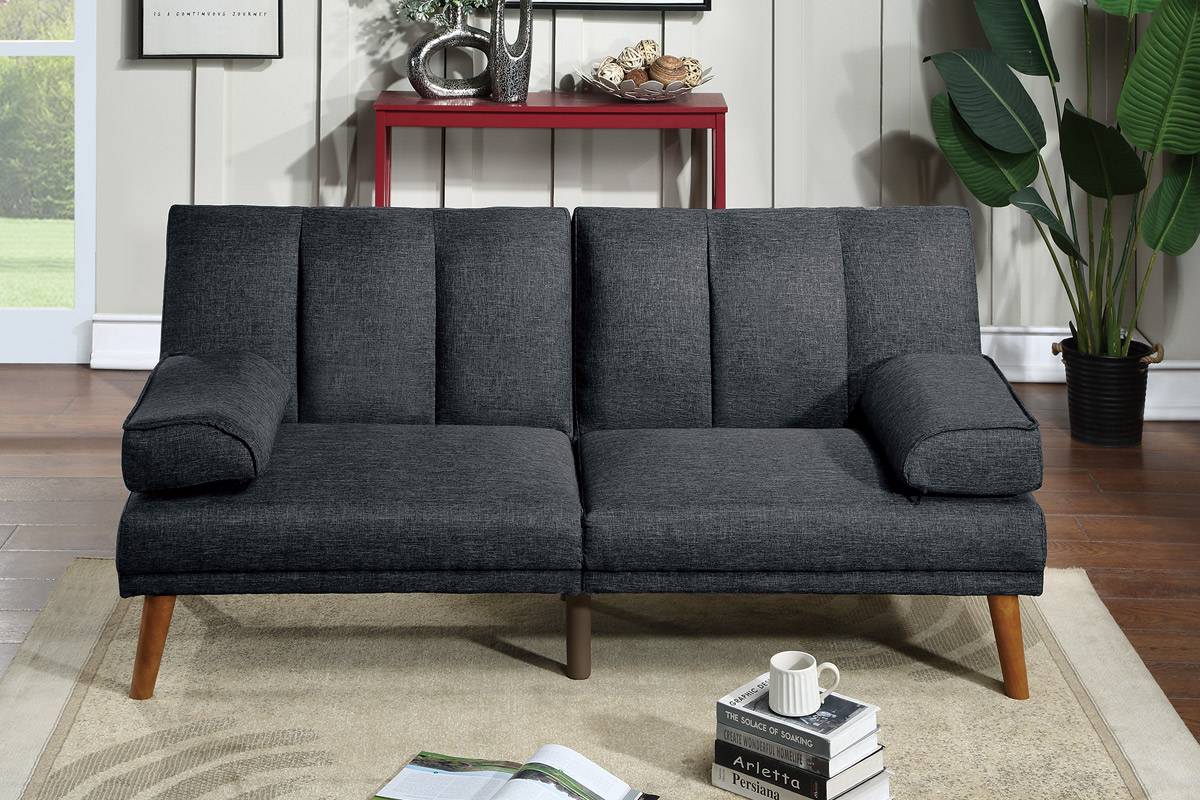 Dark gray fabric sofa bed with wooden legs modern minimalist style for living rooms