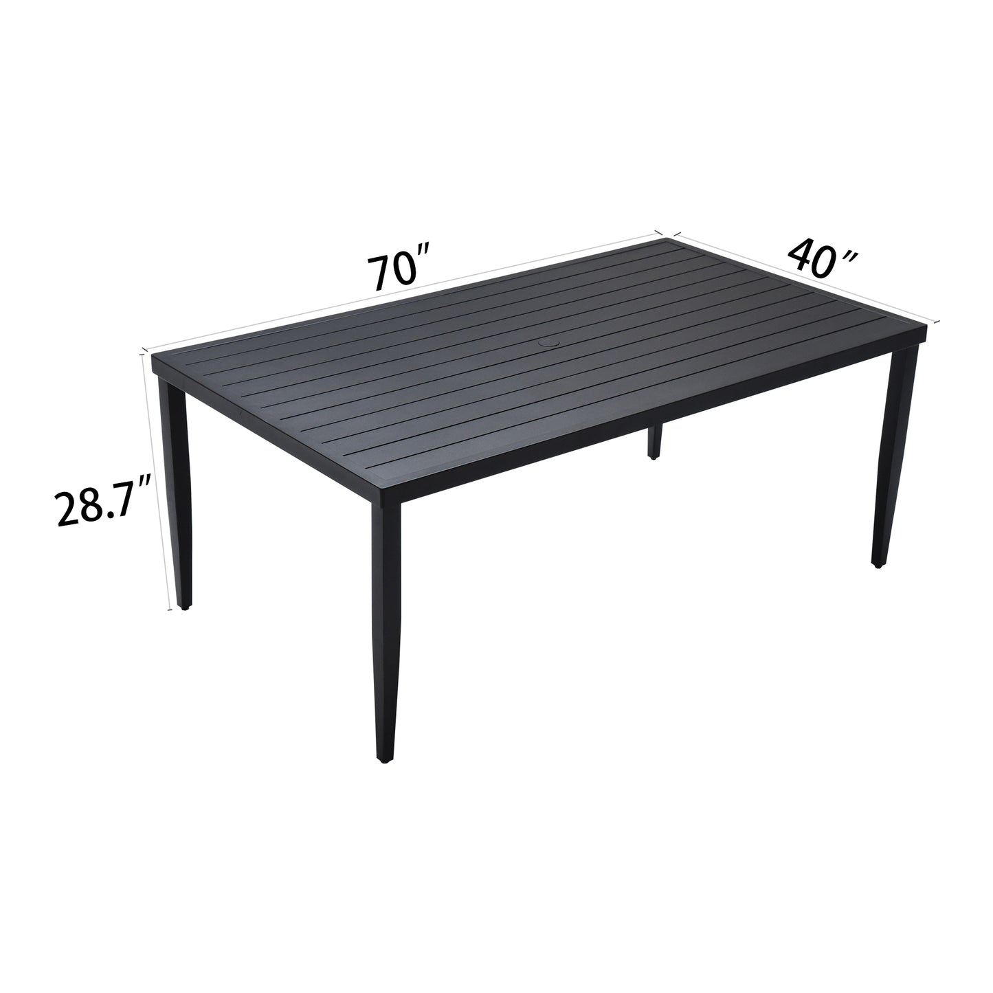 Dark gray aluminum slat patio dining table x x with umbrella hole