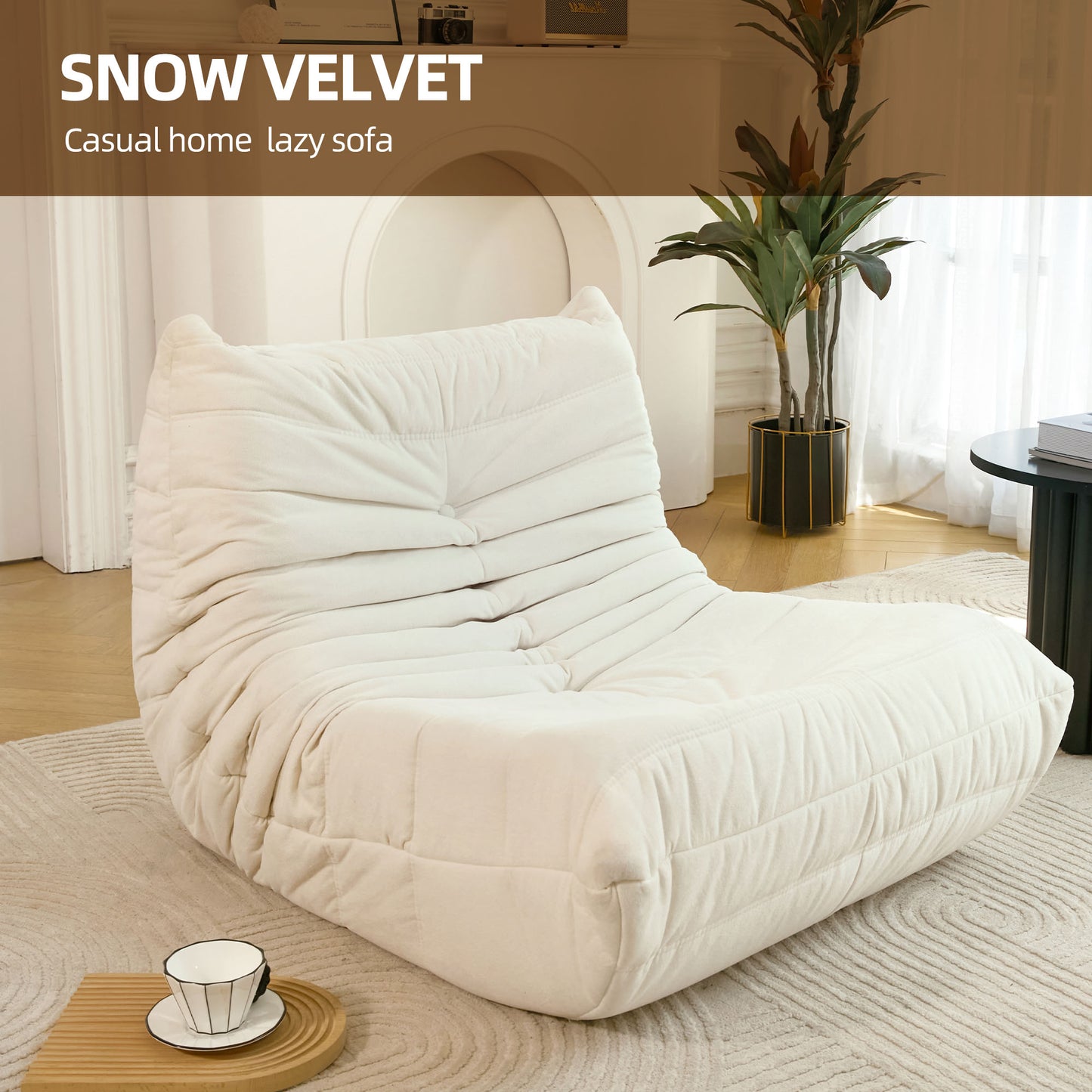 Plush cream snow velvet lazy sofa tufted design for ultimate comfort and relaxation