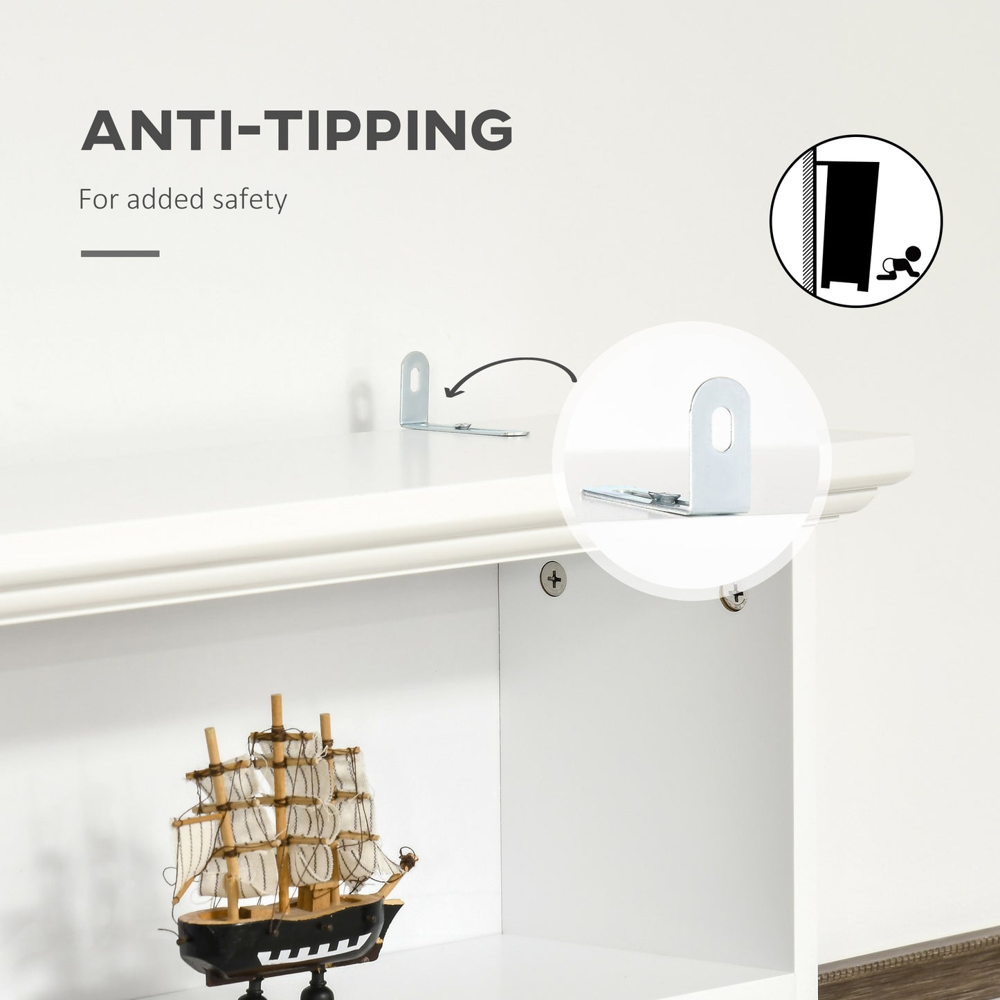 Wall anchor hardware included for antitipping furniture safety