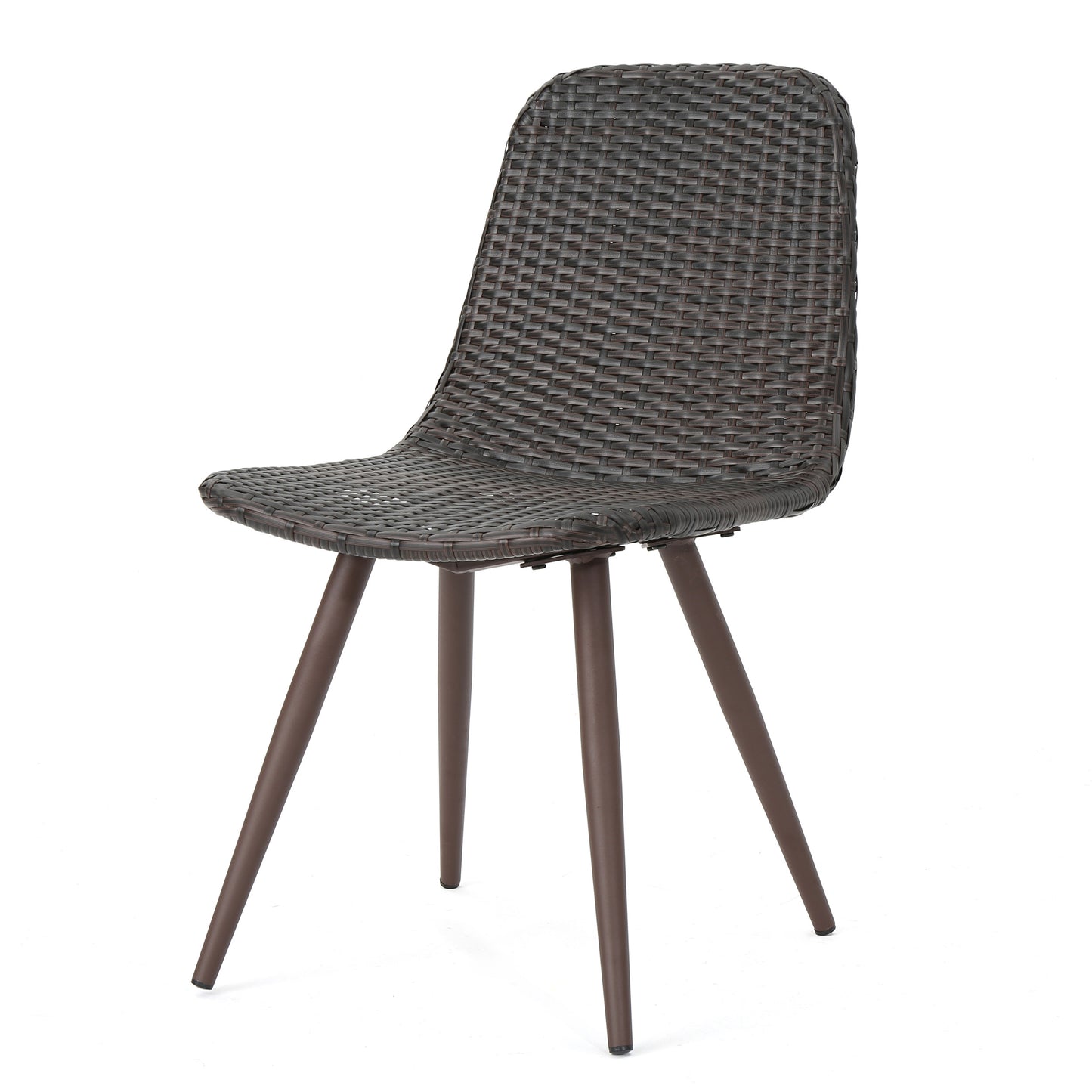 Dark brown rattan dining chair with tapered metal legs modern style
