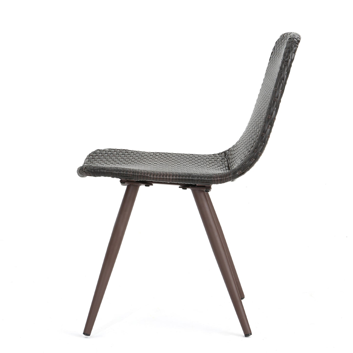 Dark grey rattan accent chair with brown metal legs modern design for living room
