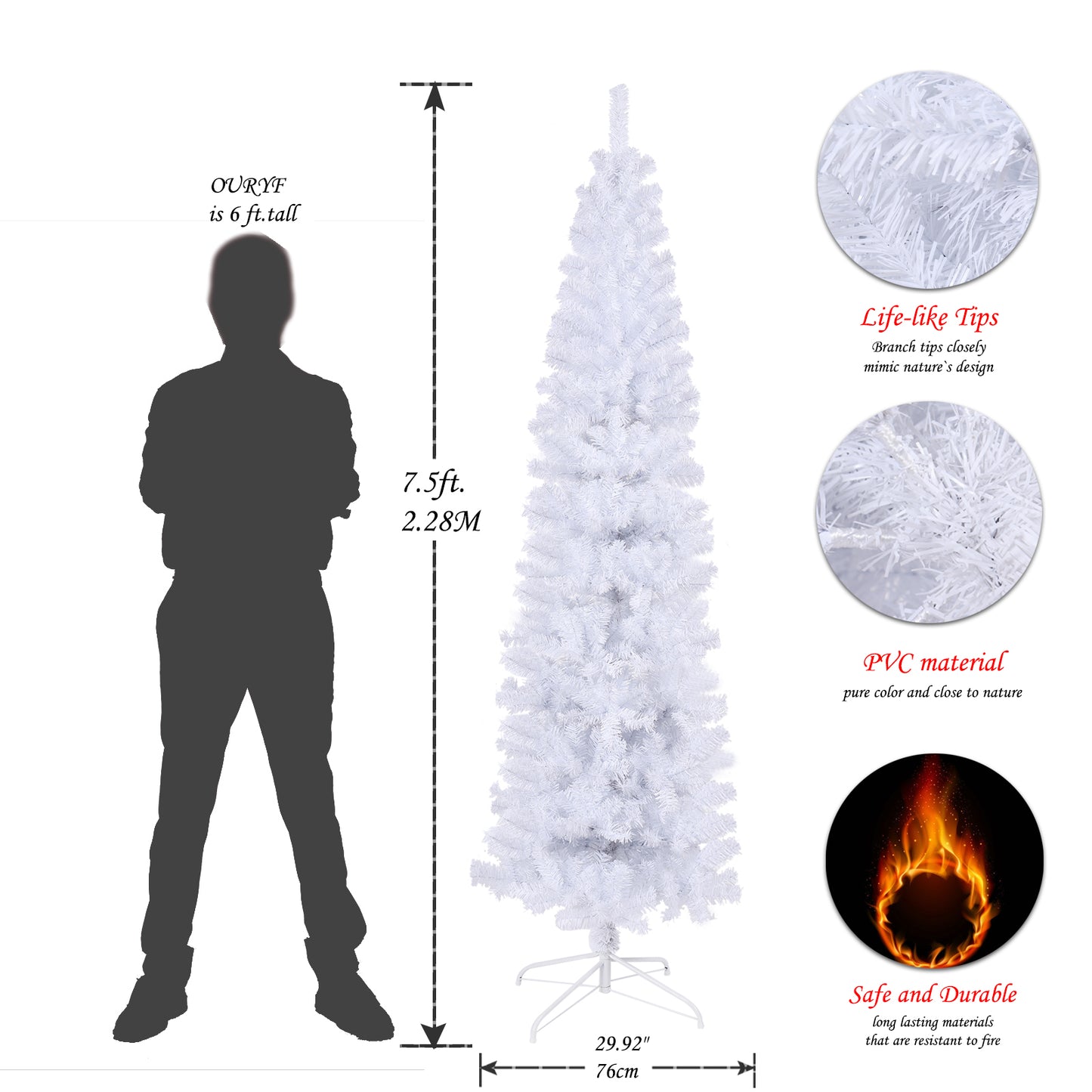 ft tall white artificial Christmas tree with realistic PVC tips