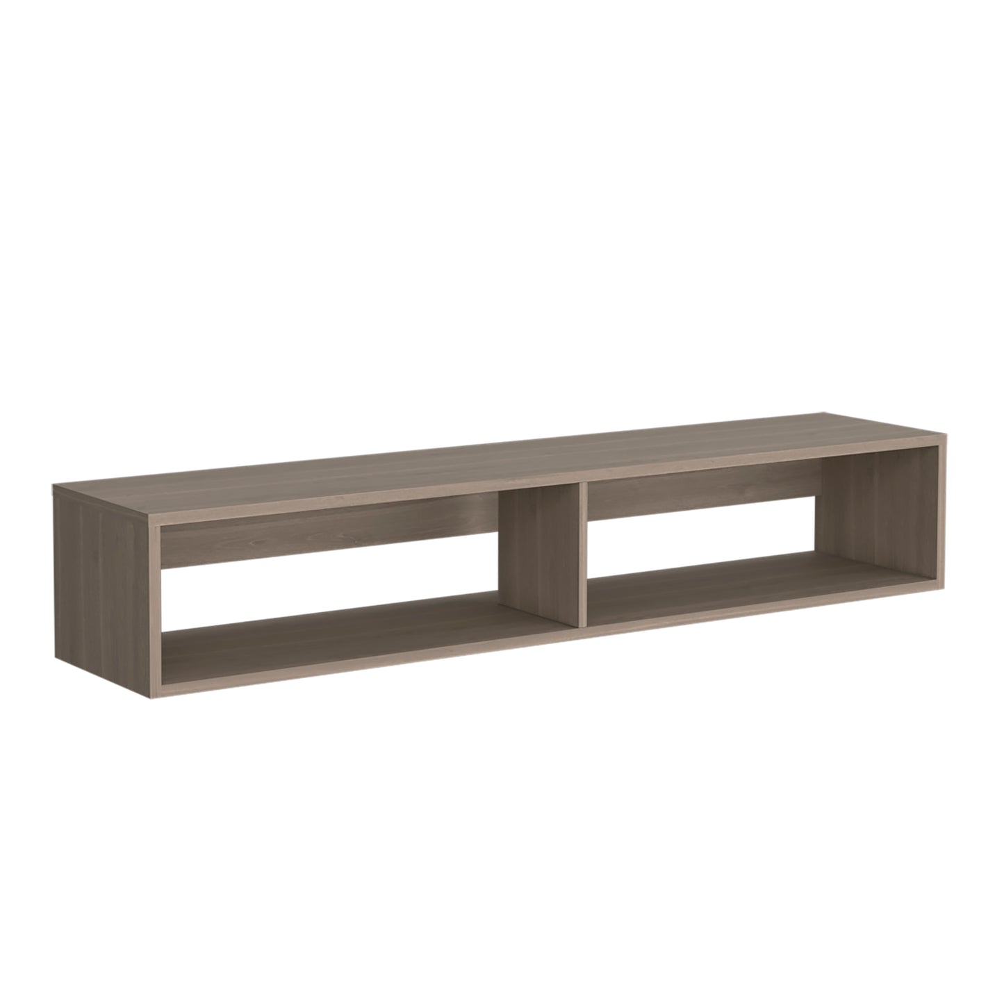 Modern grey wood floating shelf with two open compartments