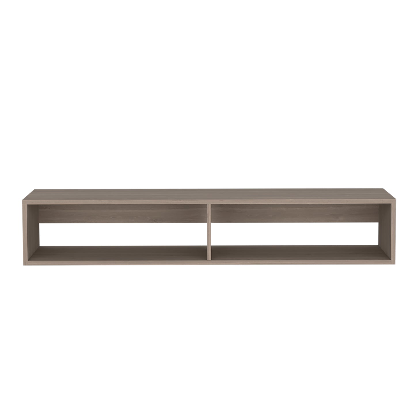 Floating wood shelf with two open compartments light oak finish