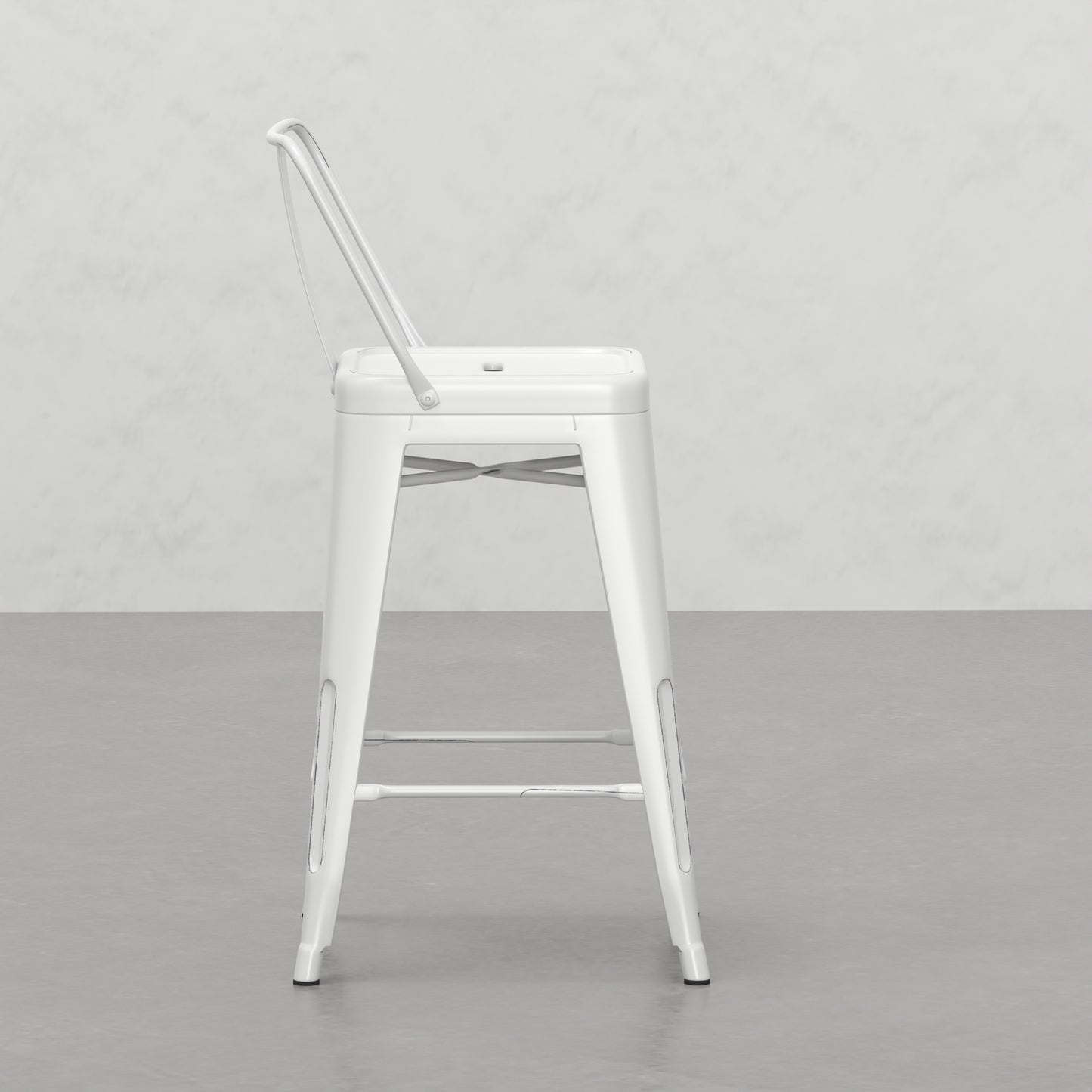 White metal industrial stool with footrest