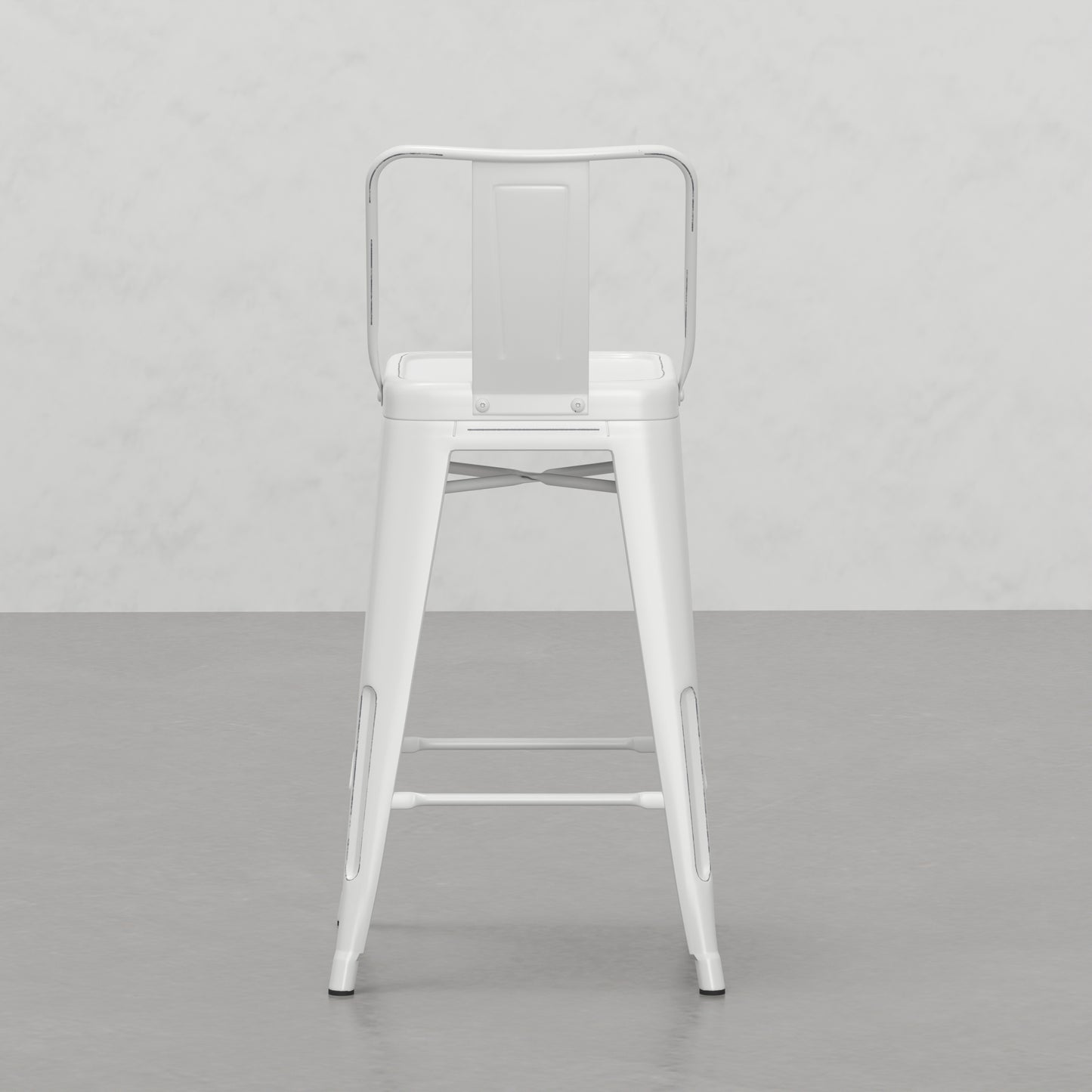 White metal industrial bar stool with backrest