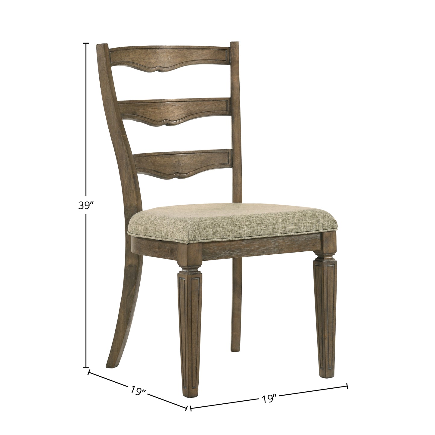 Antique oak dining chair with upholstered seat and tiered backrest perfect for farmhouse kitchens