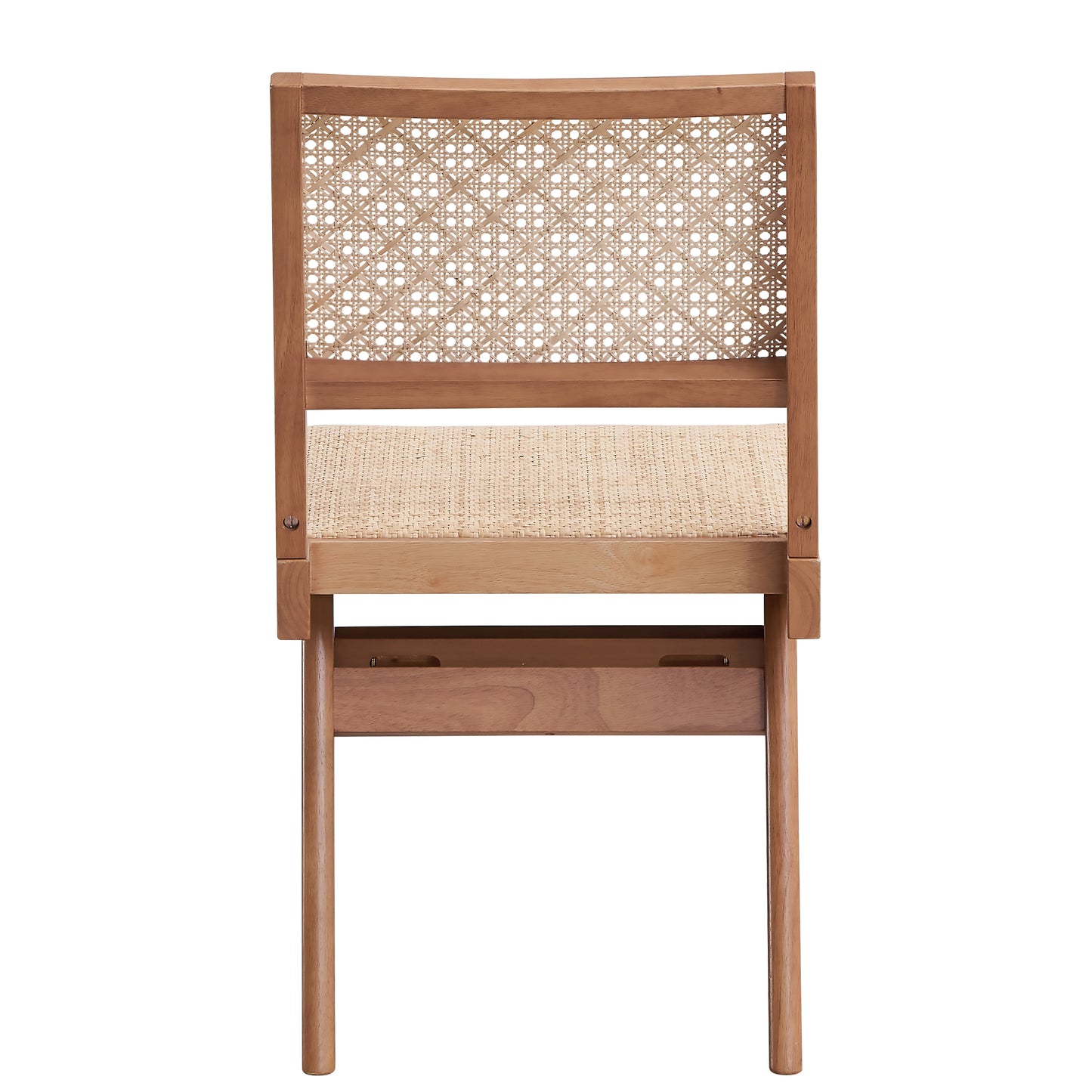 Elegant wooden chair with natural cane back and woven seat perfect for modern dining rooms
