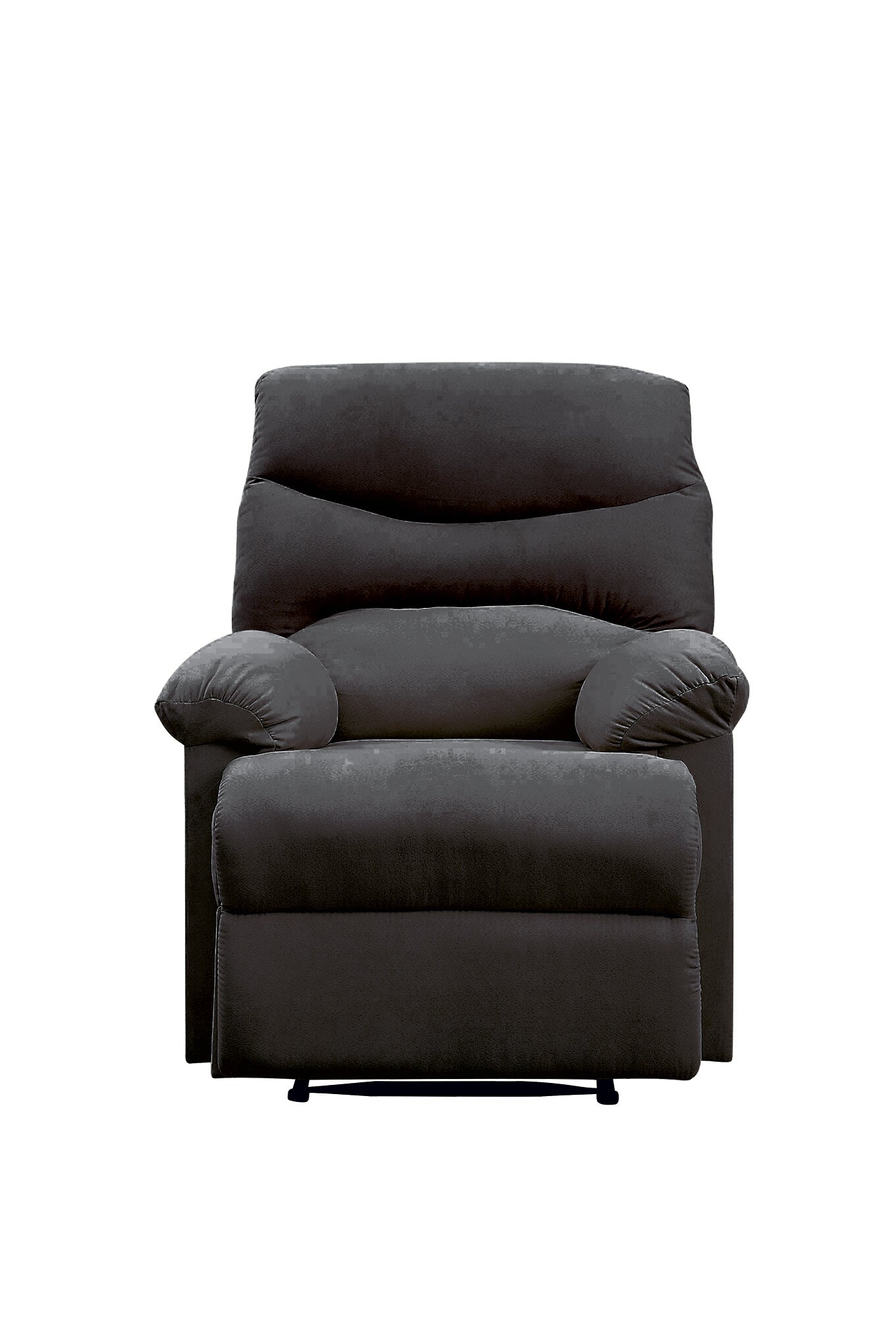 Plush dark gray fabric recliner chair with padded arms and footrest for ultimate relaxation