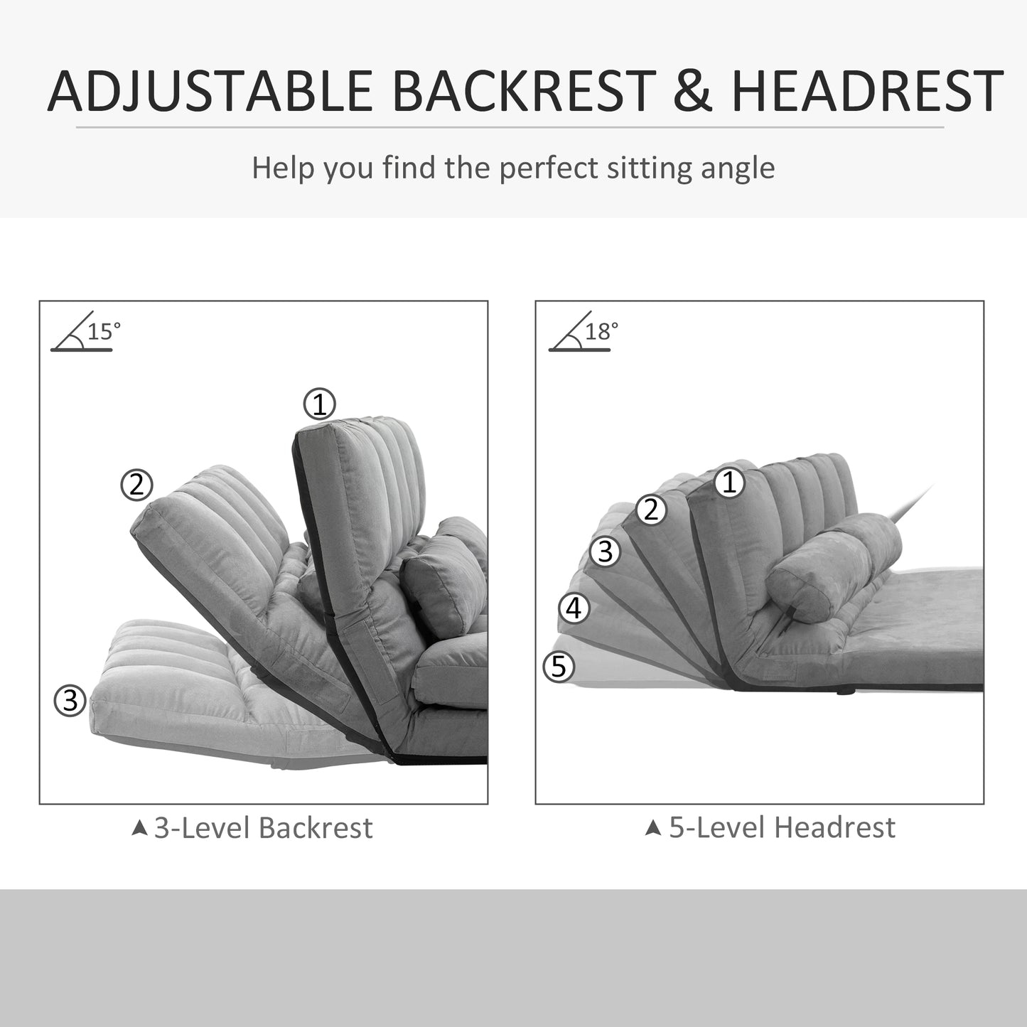 Grey floor chair with adjustable backrest for comfortable seating